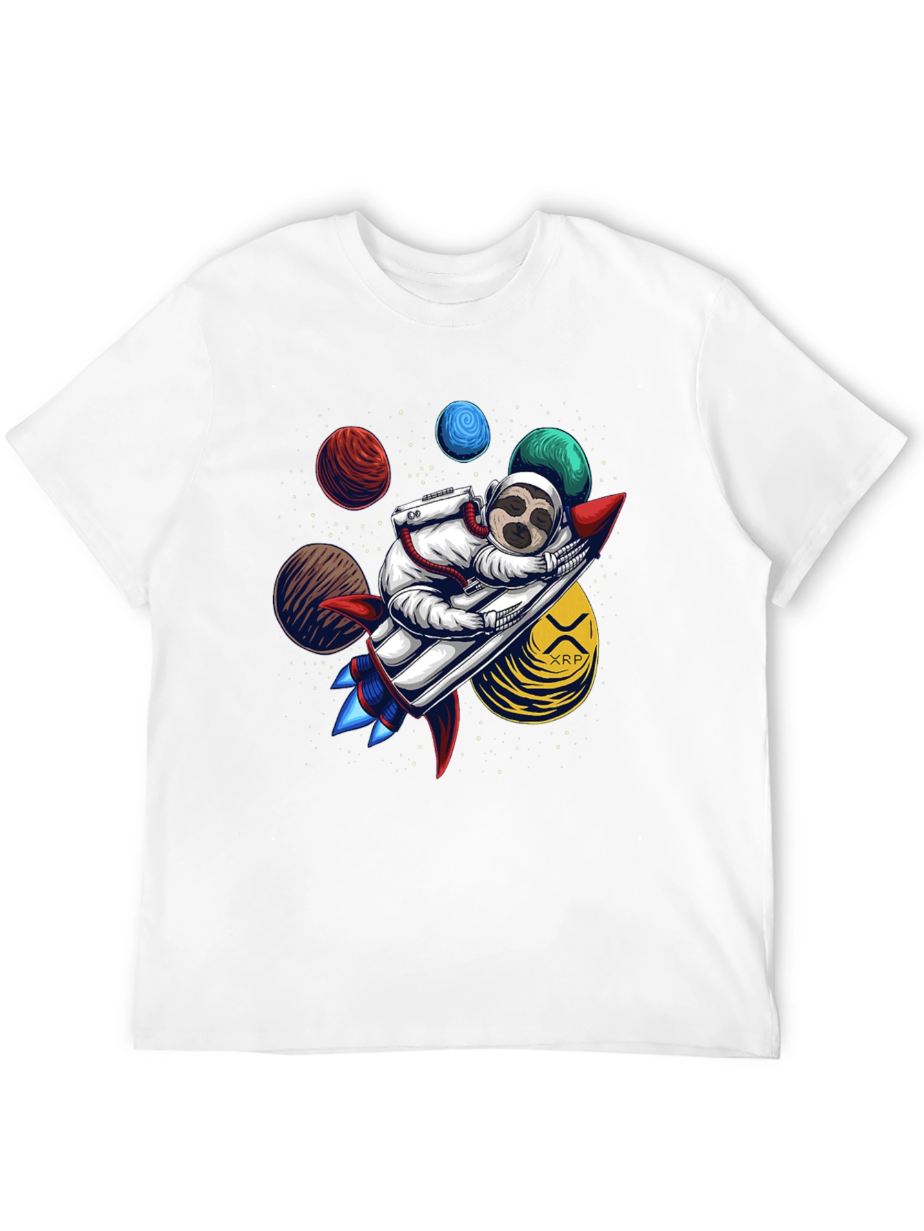 Sloth Astronaut XRP Rocket Black T-Shirt