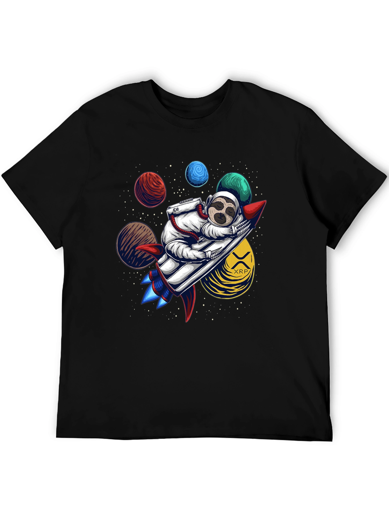 Sloth Astronaut XRP Rocket Black T-Shirt