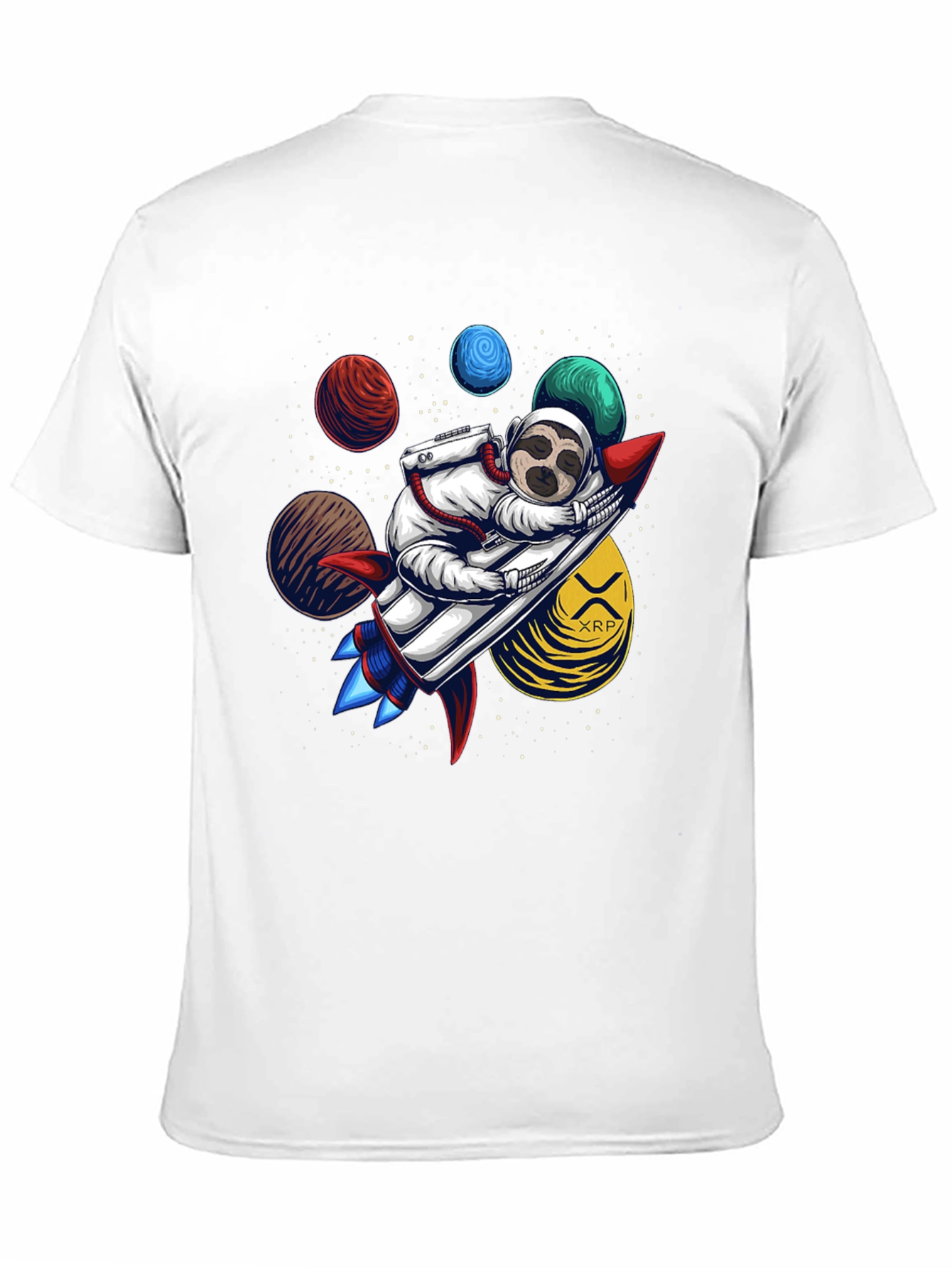 Sloth Astronaut XRP Rocket Black T-Shirt