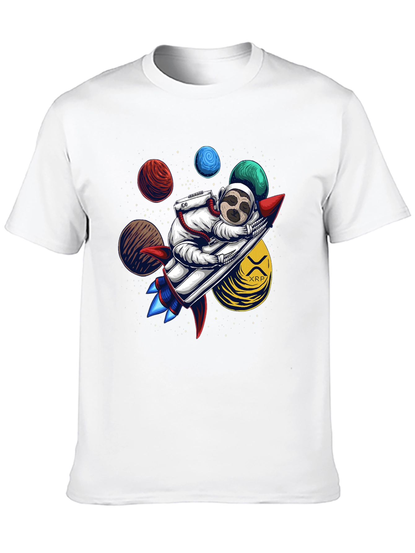 Sloth Astronaut XRP Rocket Black T-Shirt