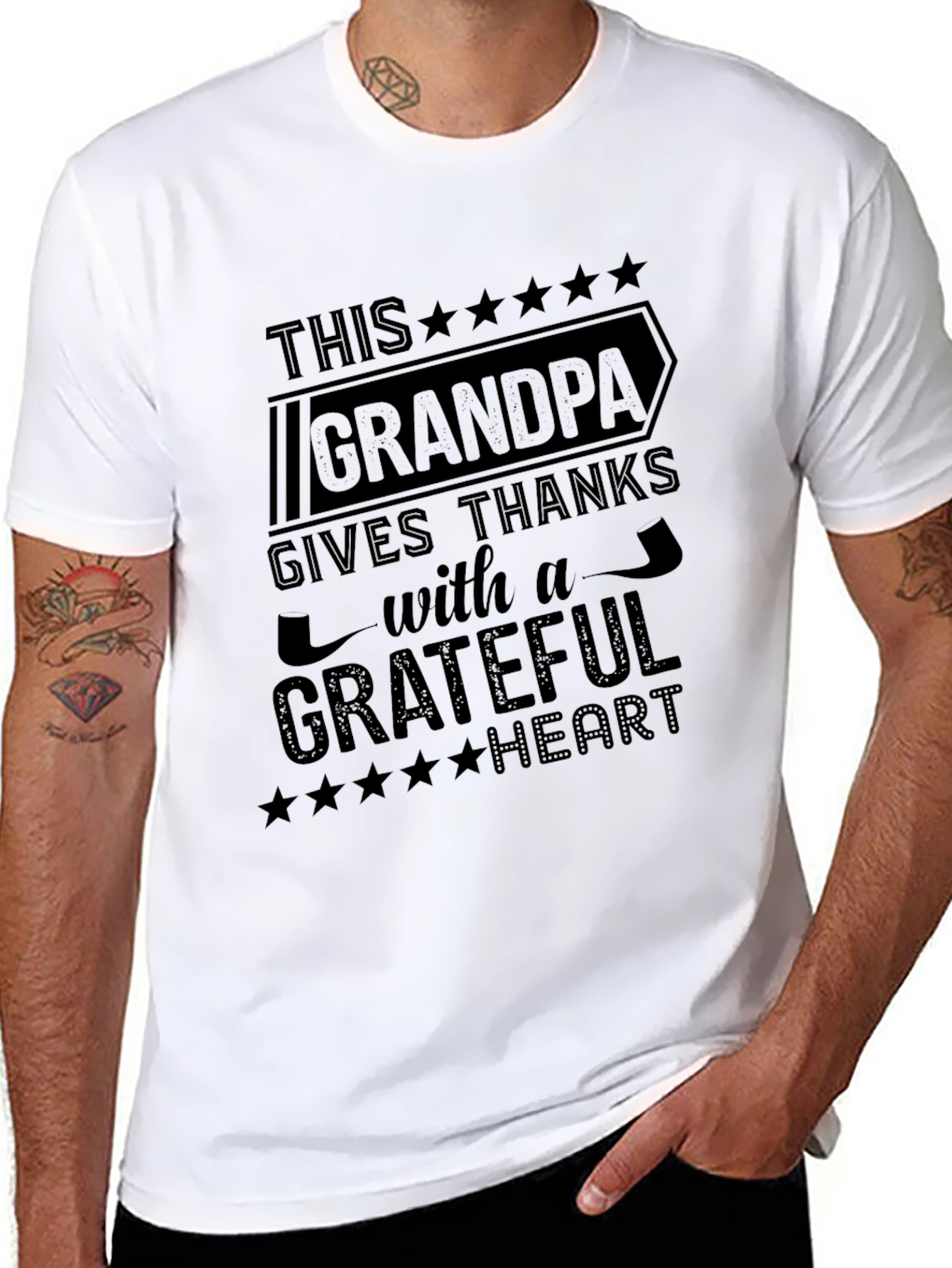 Grandpa Gives Thanks T-Shirt - Grateful Heart Tee