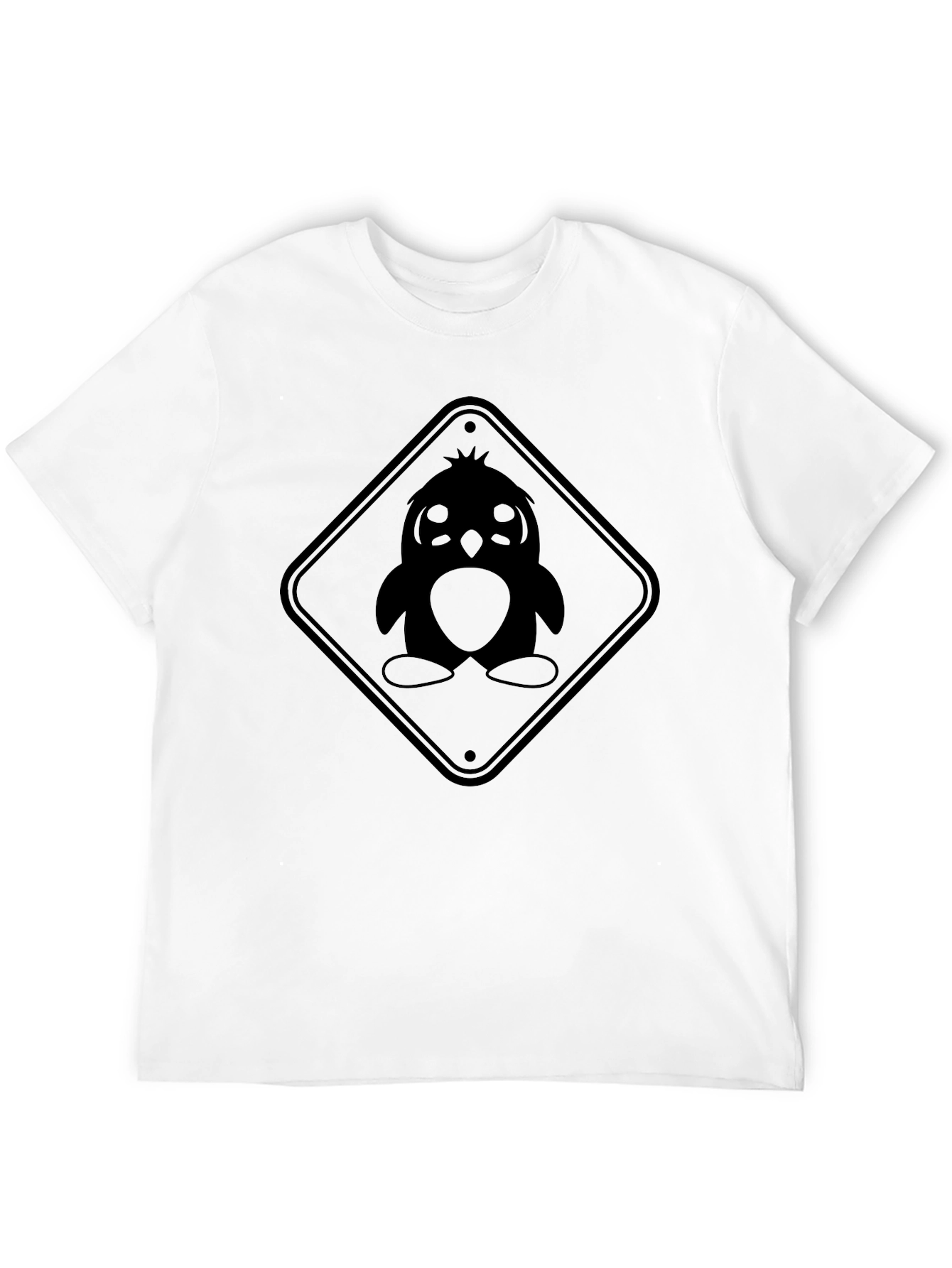 Penguin Caution Sign Graphic Tee - Unisex Black T-Shirt