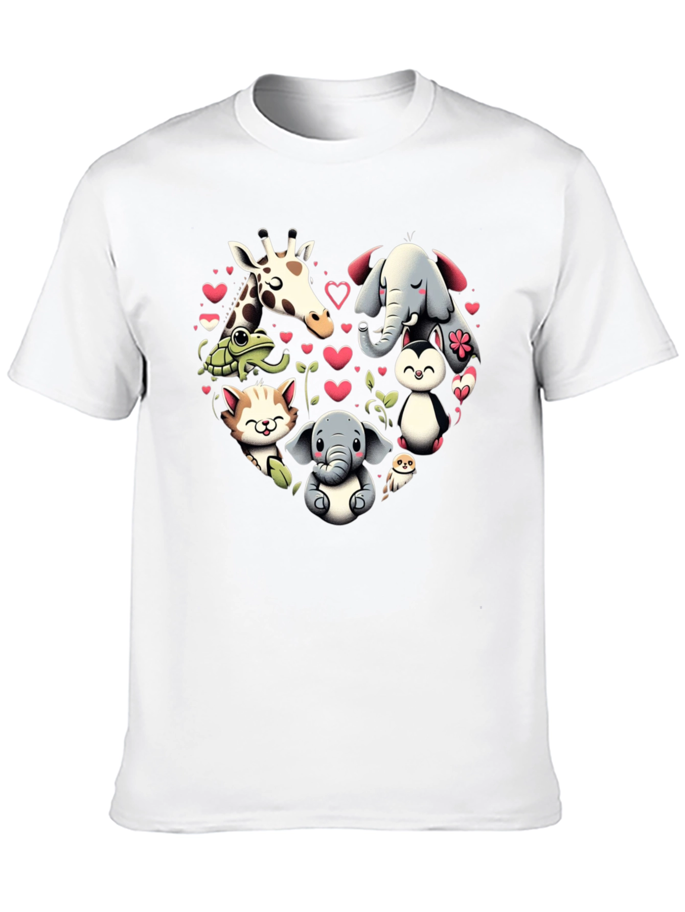 Cute Animal Heart Graphic T-Shirt - Black