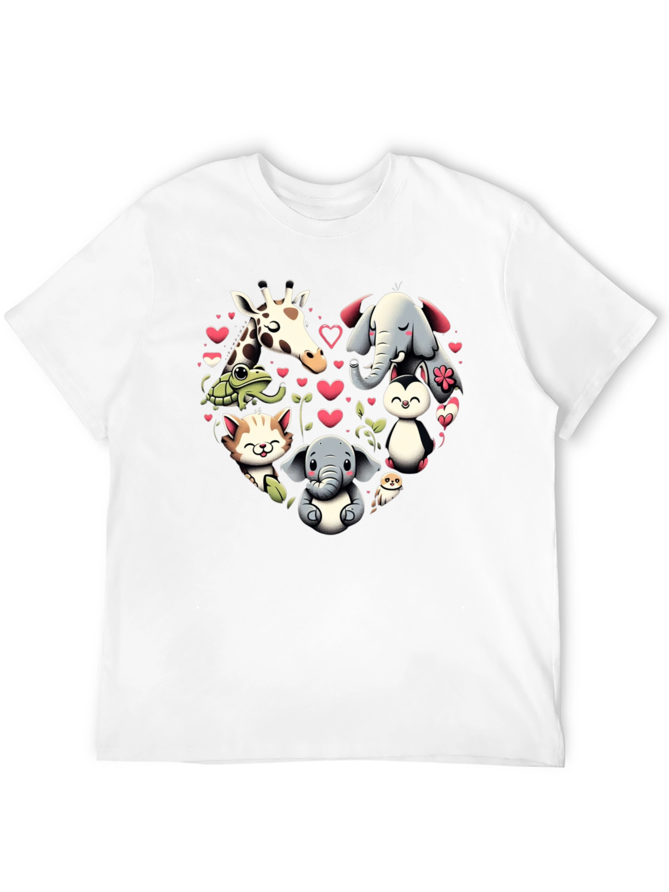 Cute Animal Heart Graphic T-Shirt - Black