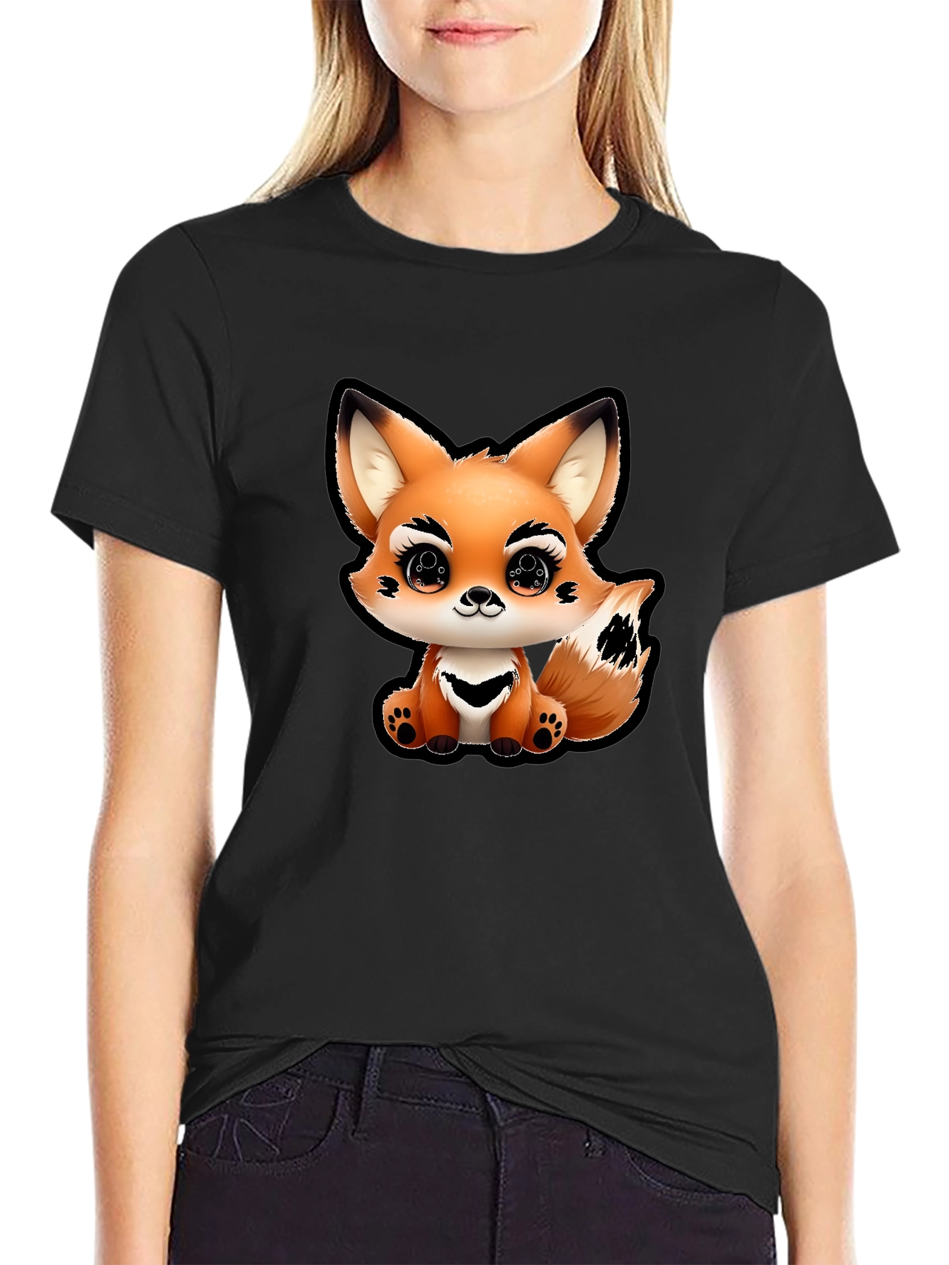 Cute Fox Graphic Tee - Unisex Black T-Shirt