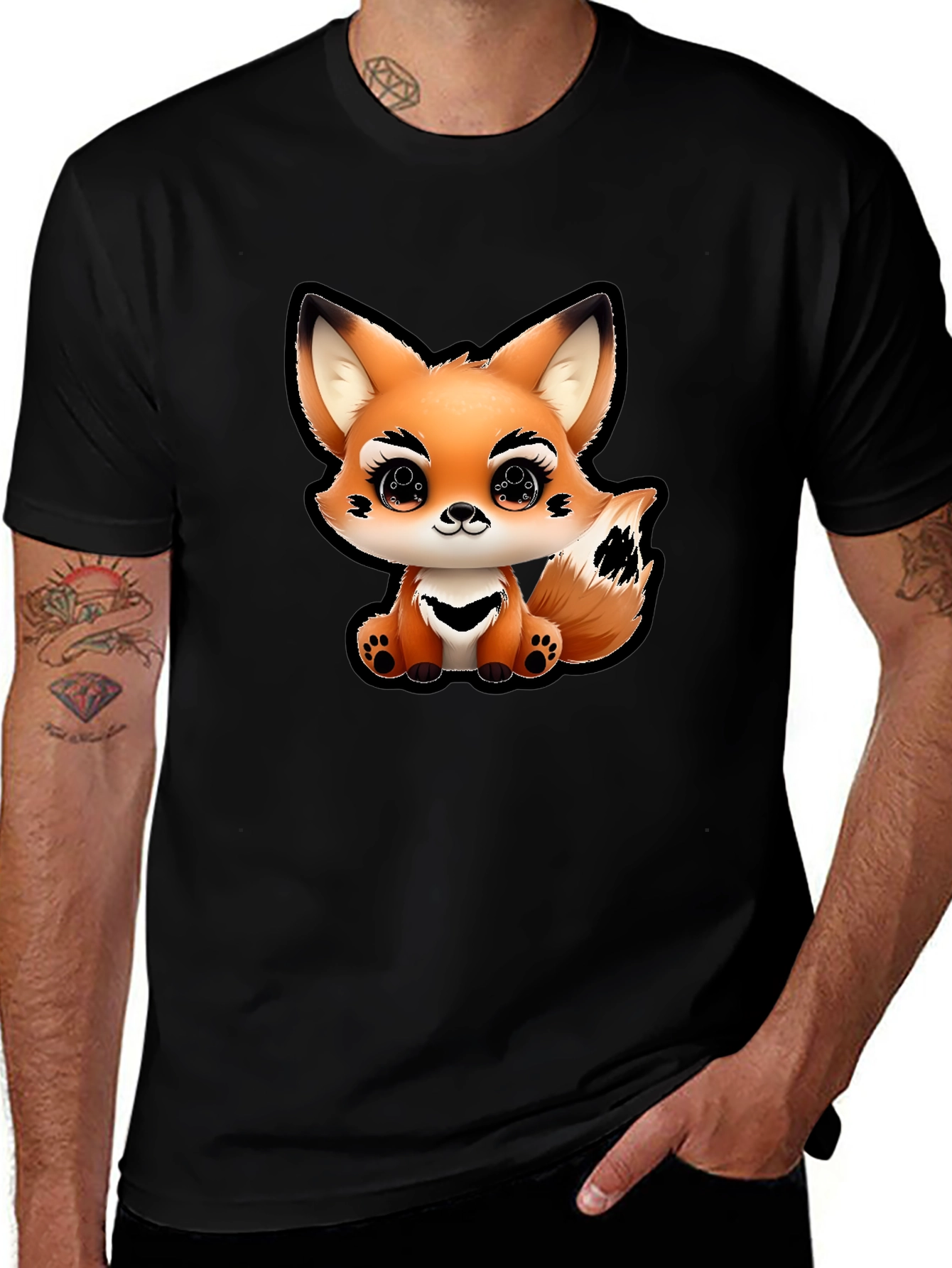 Cute Fox Graphic Tee - Unisex Black T-Shirt