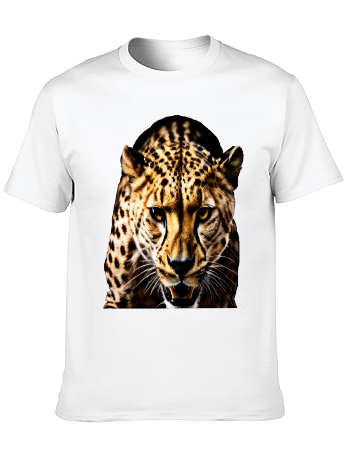 Mens Black T-Shirt with Fierce Leopard Graphic
