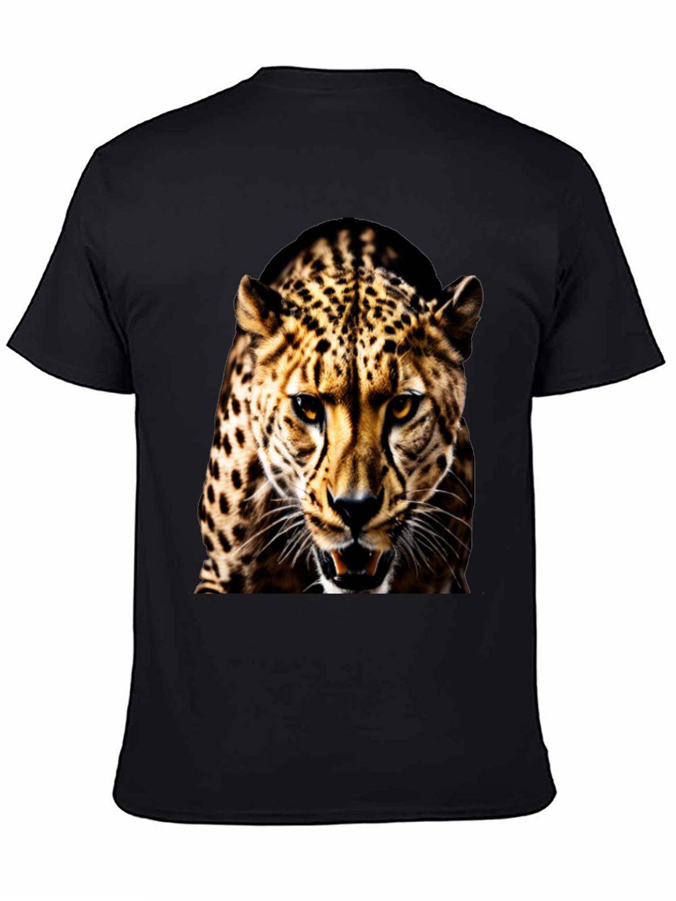 Mens Black T-Shirt with Fierce Leopard Graphic