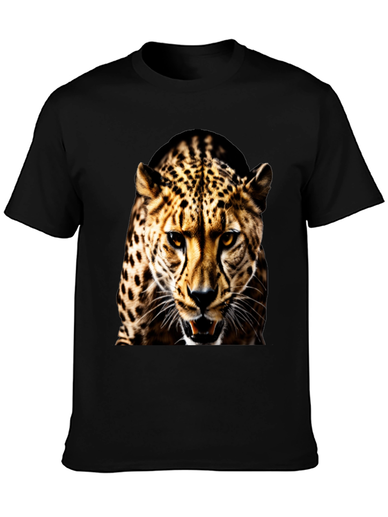 Mens Black T-Shirt with Fierce Leopard Graphic