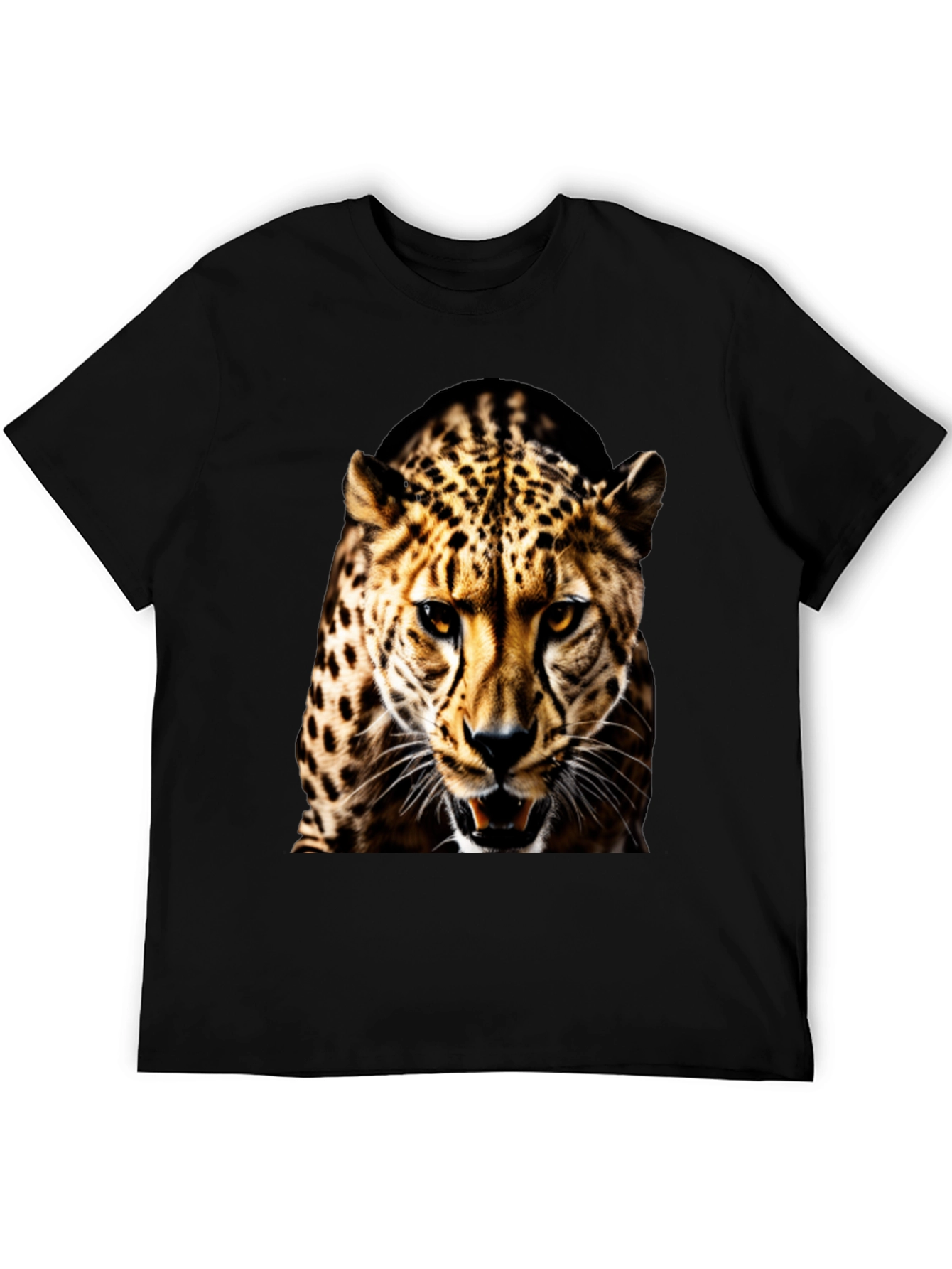 Mens Black T-Shirt with Fierce Leopard Graphic