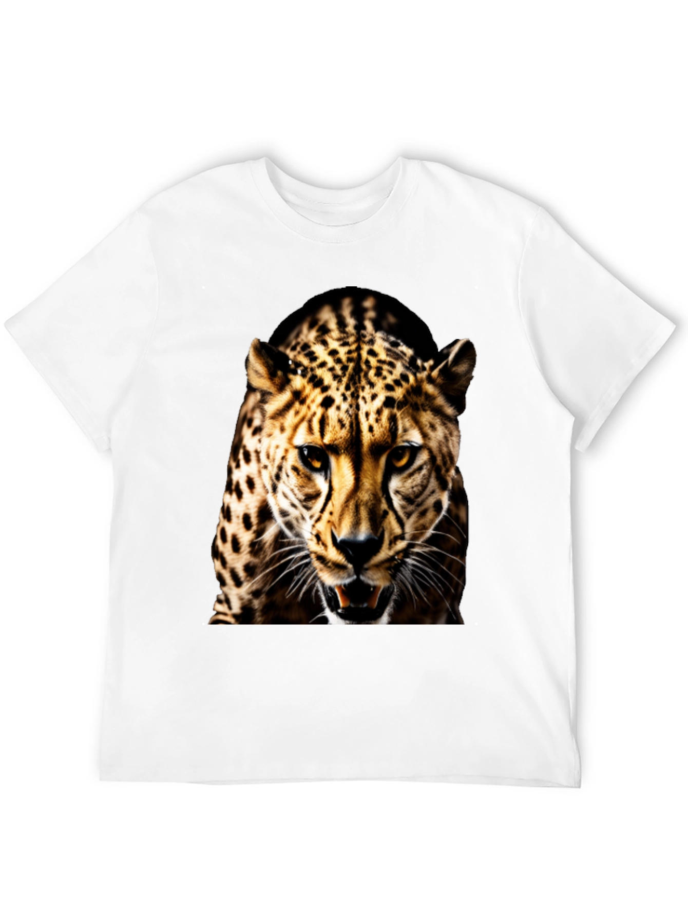 Mens Black T-Shirt with Fierce Leopard Graphic