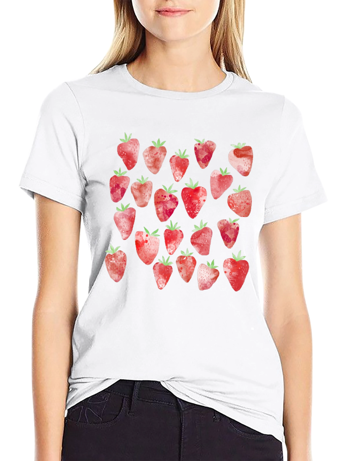 Strawberry Pattern T-Shirt - Cute Fruit Design