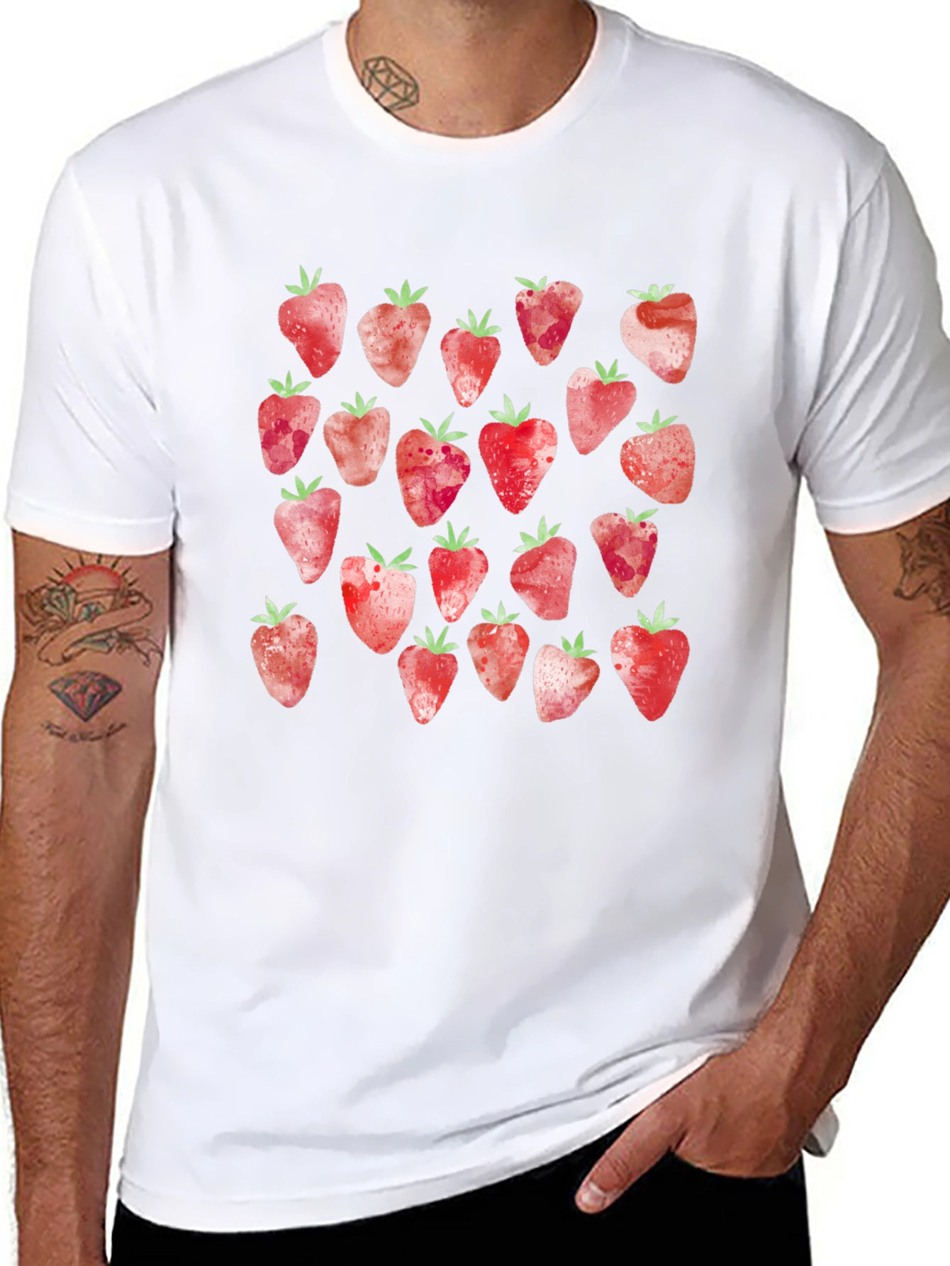 Strawberry Pattern T-Shirt - Cute Fruit Design