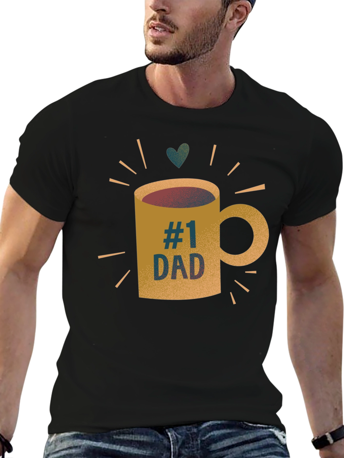 #1 Dad Coffee Mug Graphic T-Shirt - Black Tee