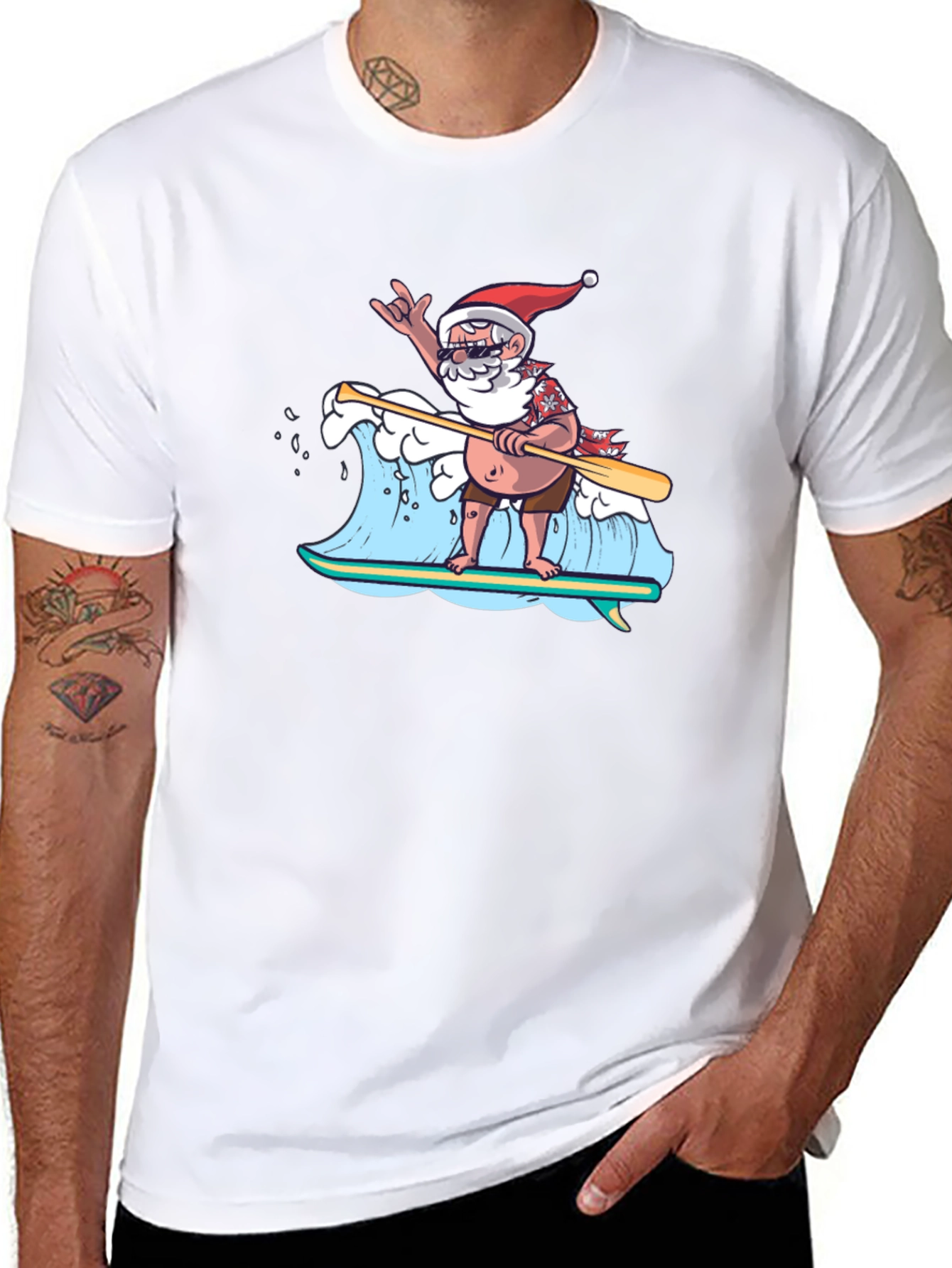 Surfing Santa T-Shirt - Holiday Beach Vibes
