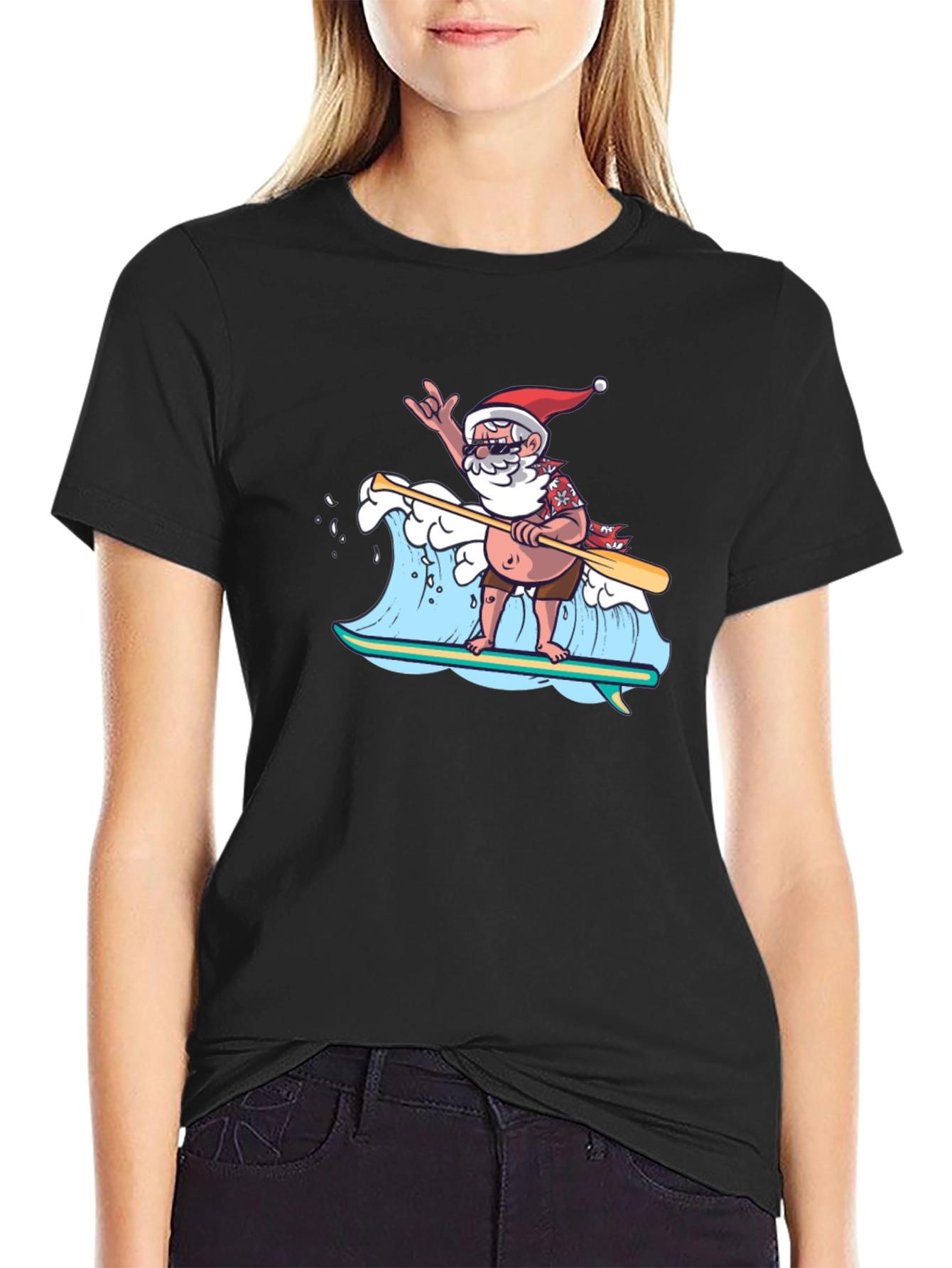 Surfing Santa T-Shirt - Holiday Beach Vibes