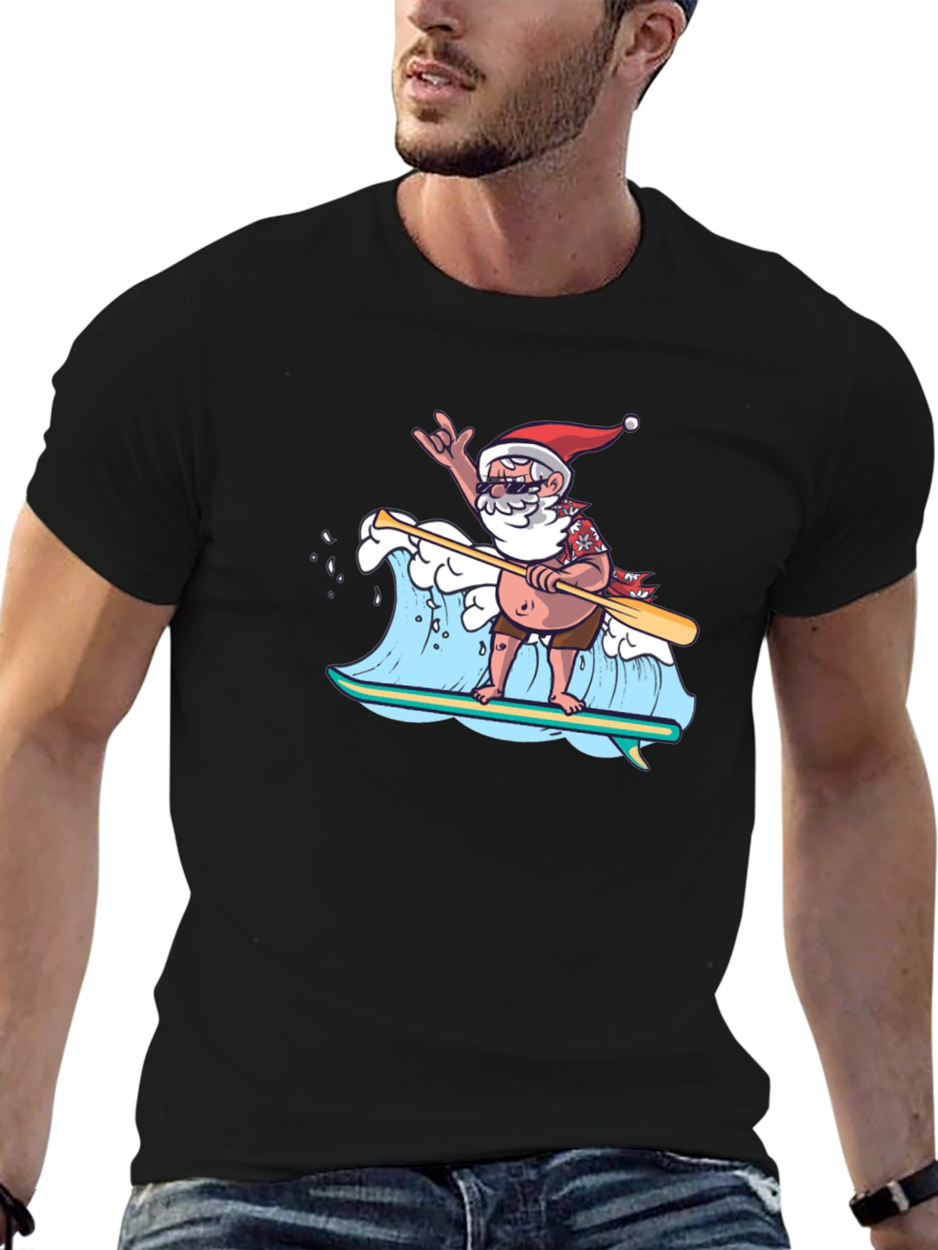 Surfing Santa T-Shirt - Holiday Beach Vibes