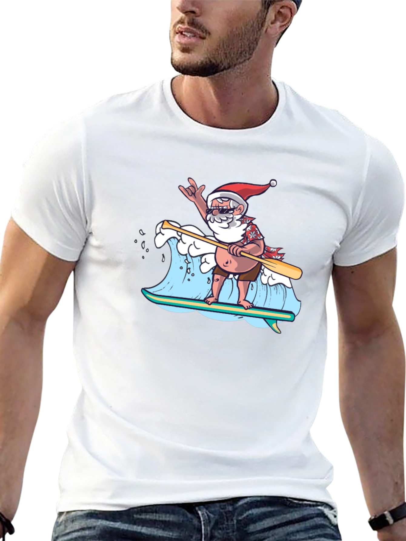 Surfing Santa T-Shirt - Holiday Beach Vibes