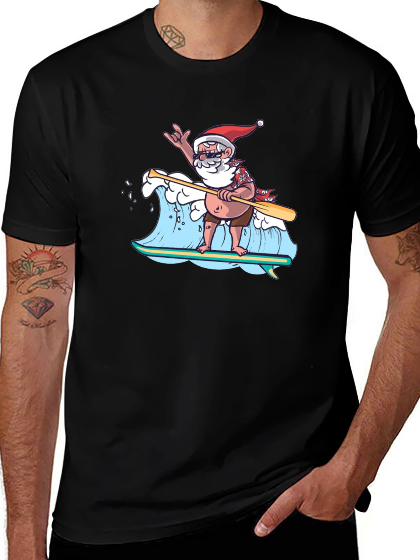 Surfing Santa T-Shirt - Holiday Beach Vibes