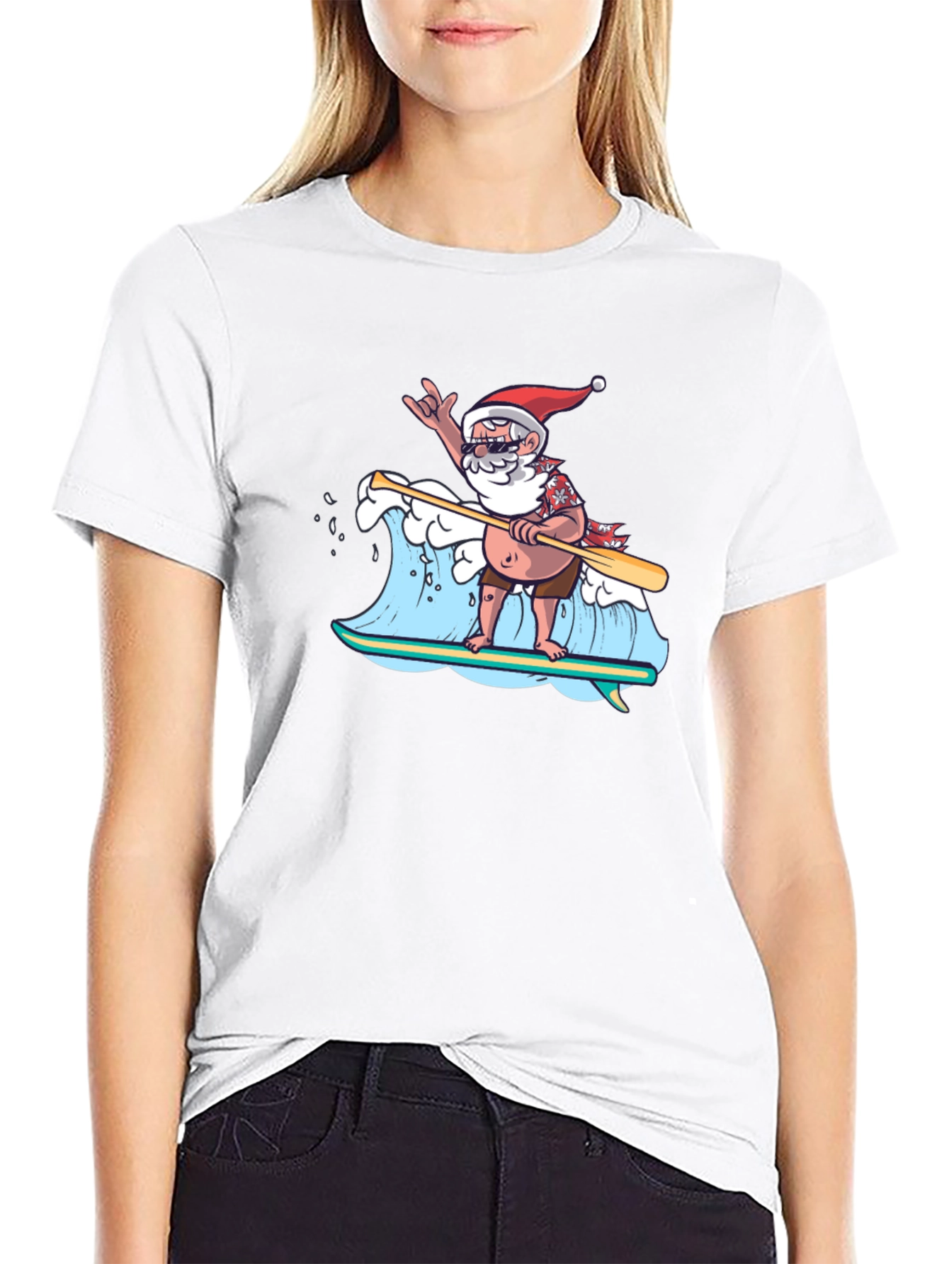 Surfing Santa T-Shirt - Holiday Beach Vibes