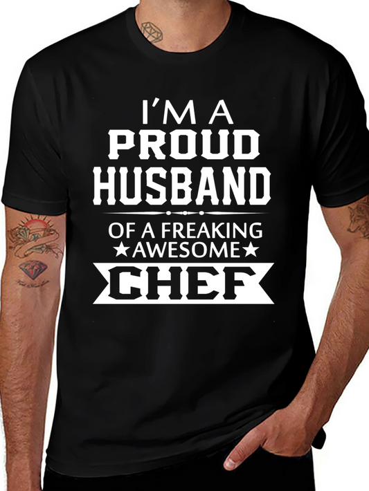 Proud Husband of Awesome Chef Graphic Tee - Black