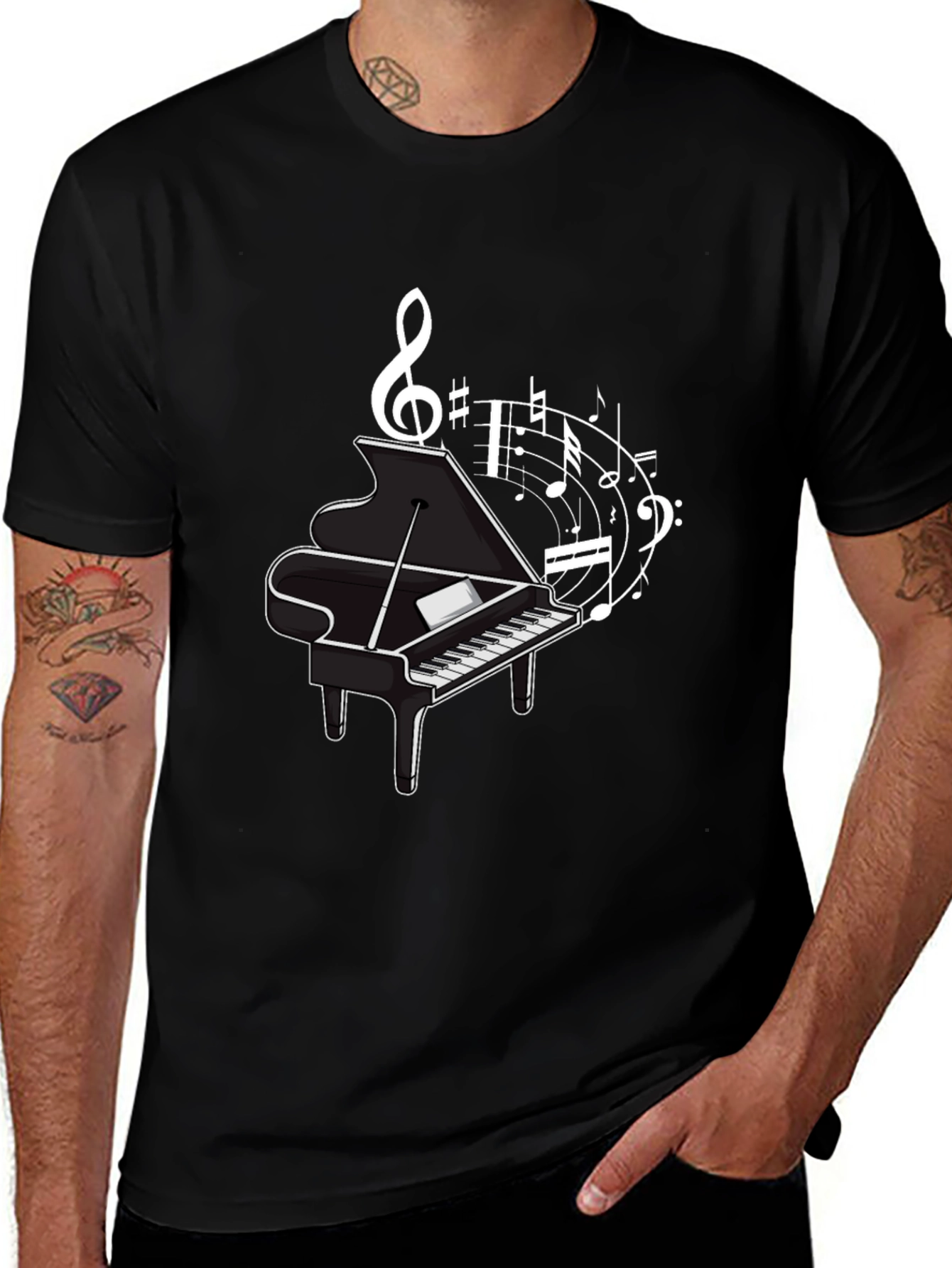 Musical Piano Graphic Tee - Classic Black Cotton