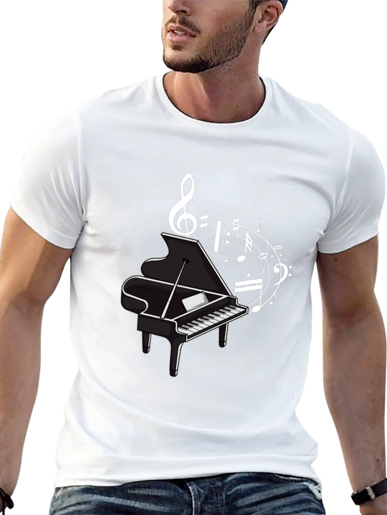 Musical Piano Graphic Tee - Classic Black Cotton