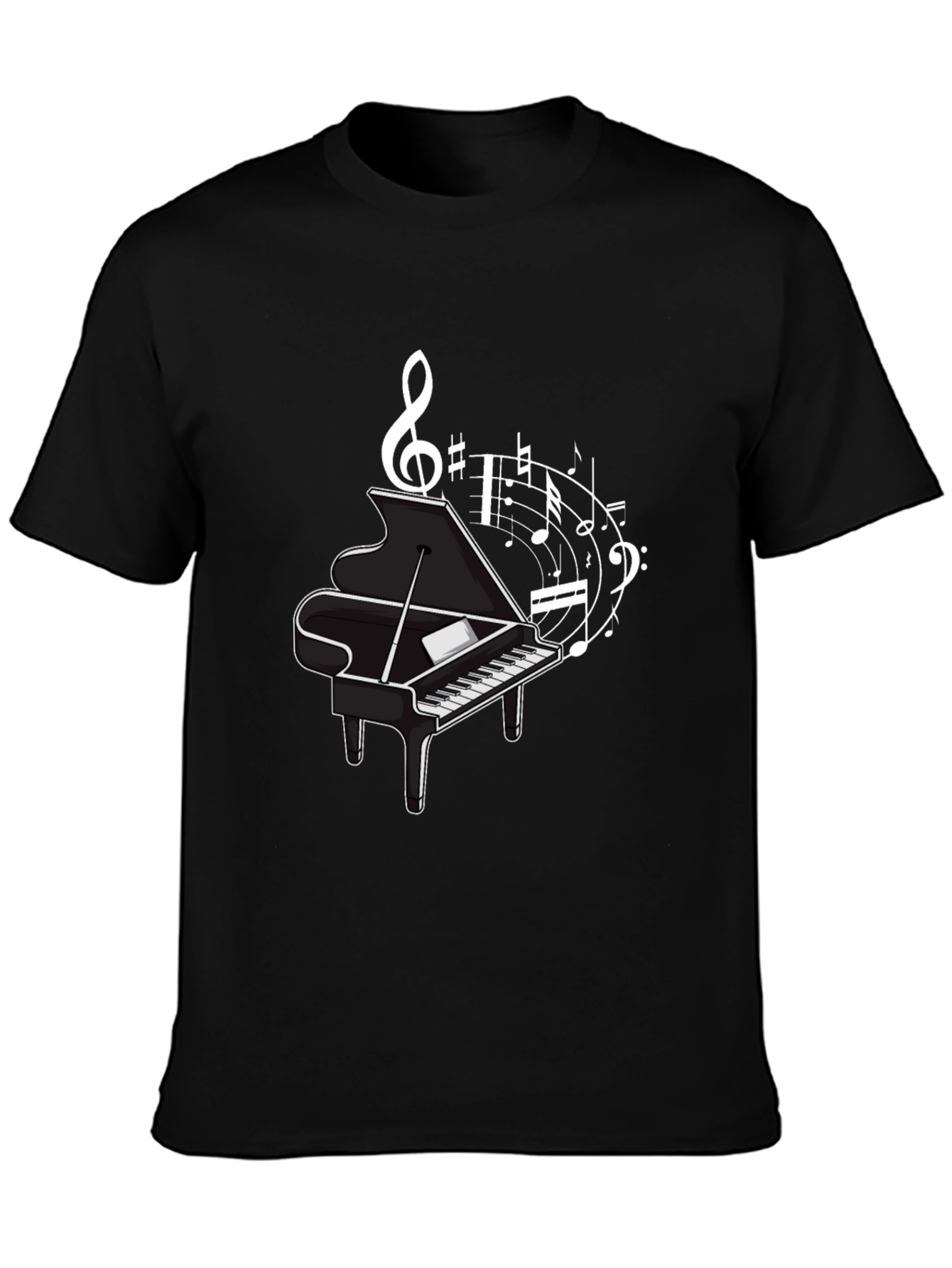 Musical Piano Graphic Tee - Classic Black Cotton