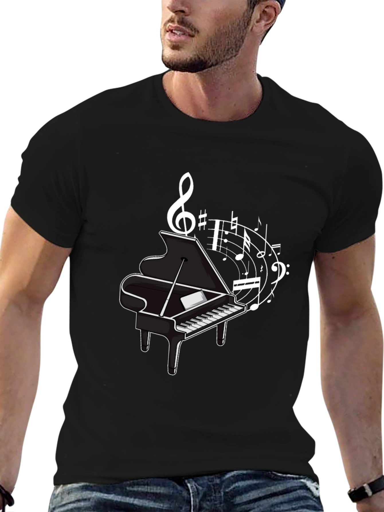 Musical Piano Graphic Tee - Classic Black Cotton