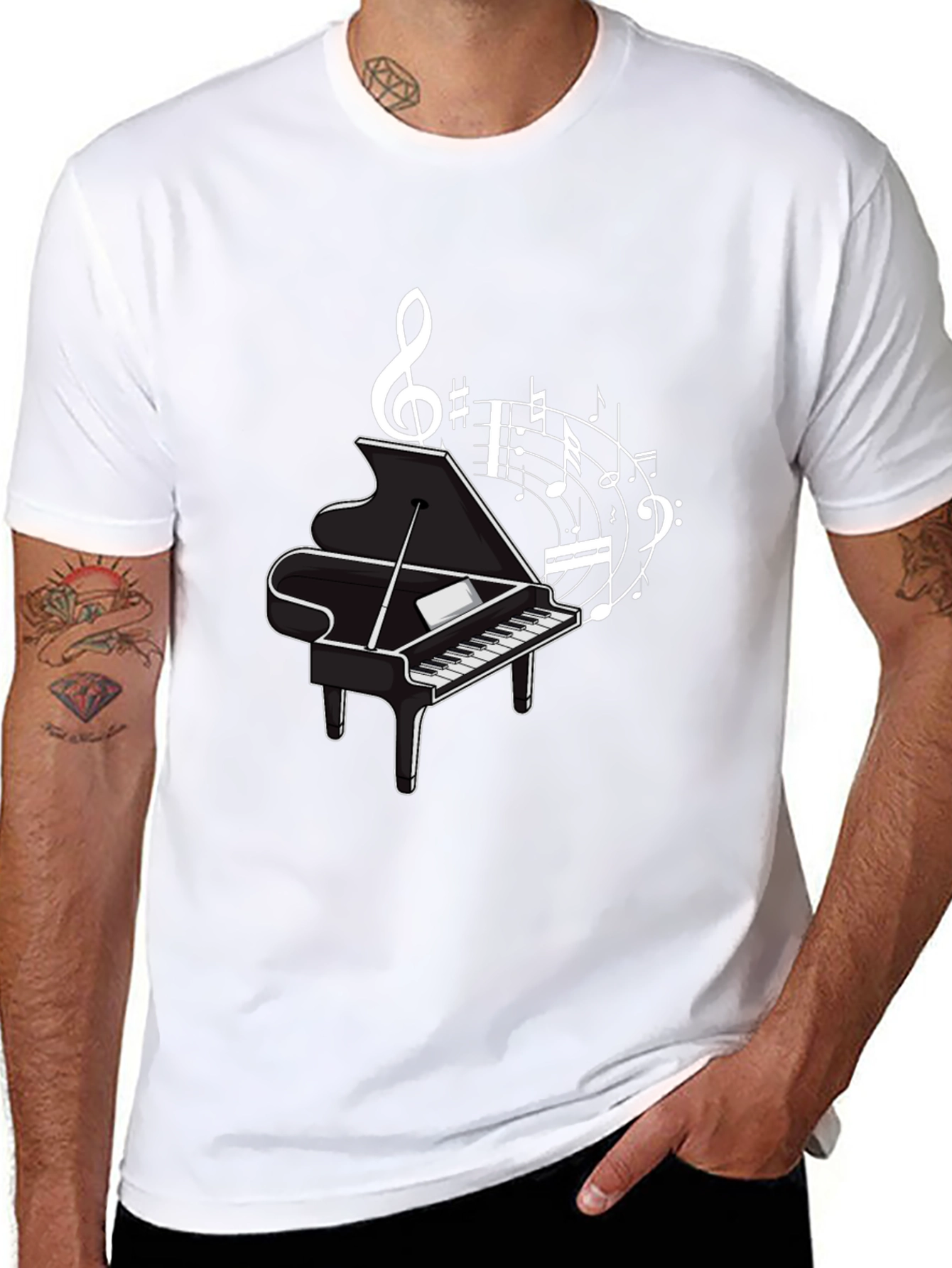 Musical Piano Graphic Tee - Classic Black Cotton