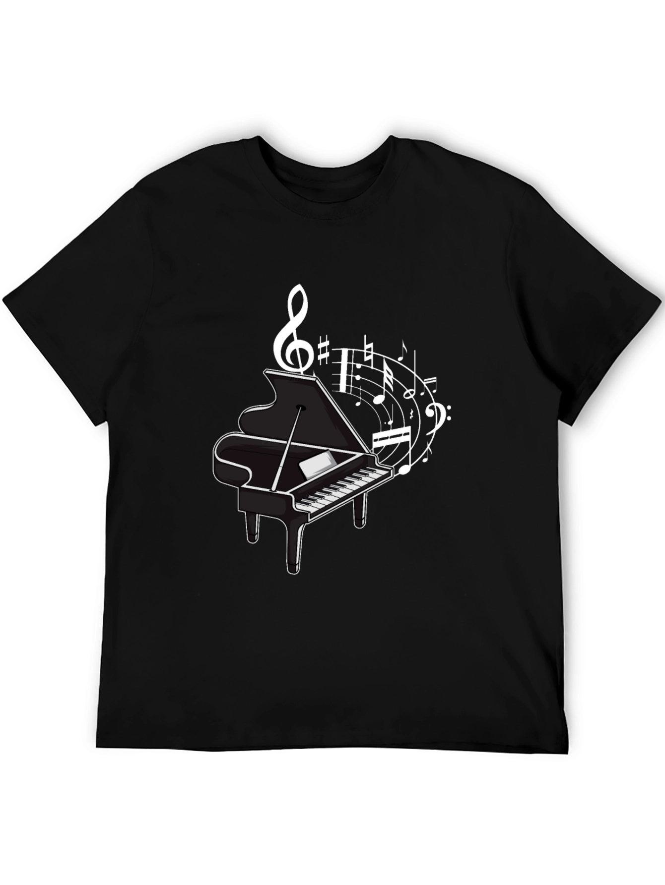 Musical Piano Graphic Tee - Classic Black Cotton