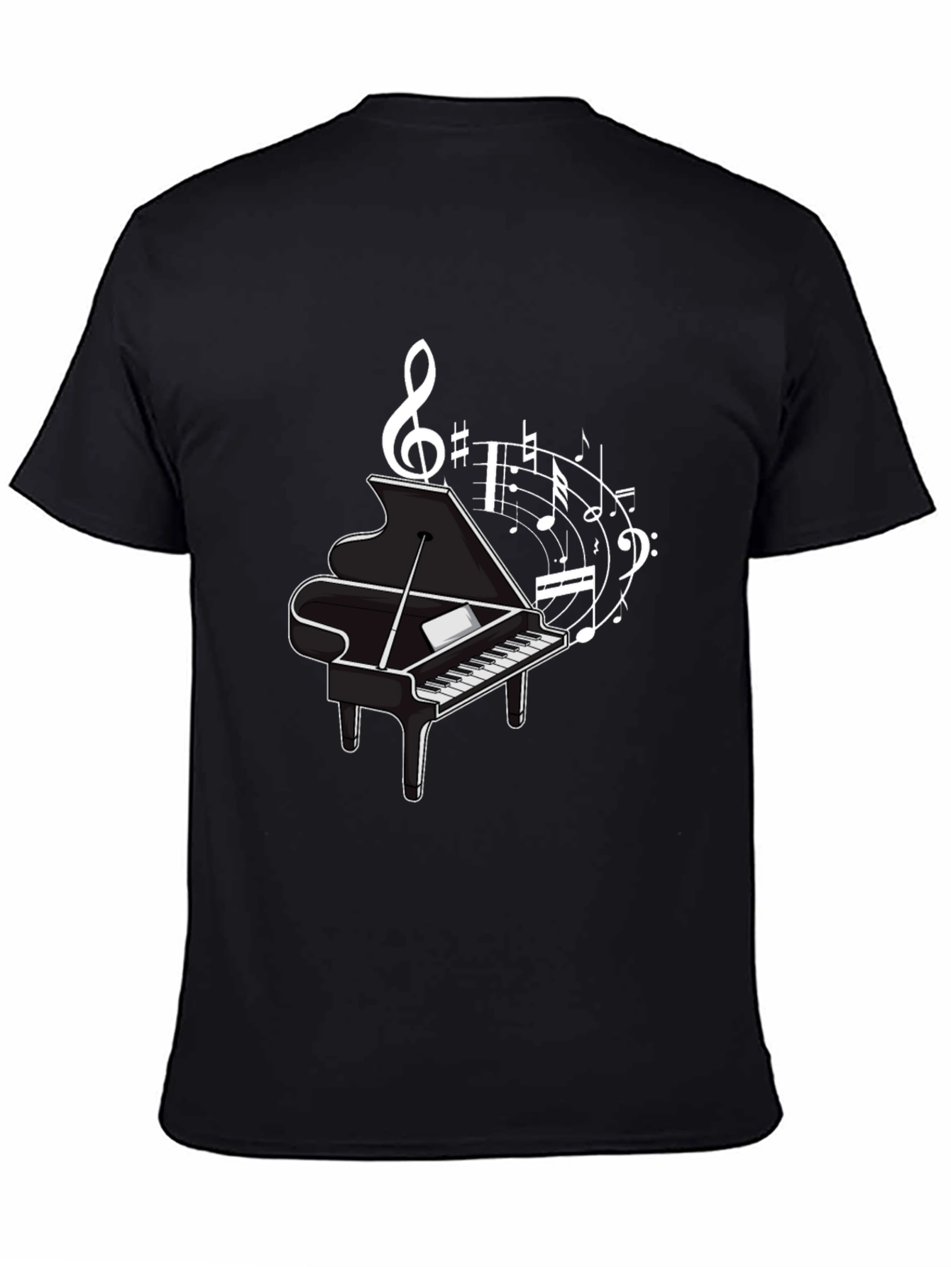 Musical Piano Graphic Tee - Classic Black Cotton