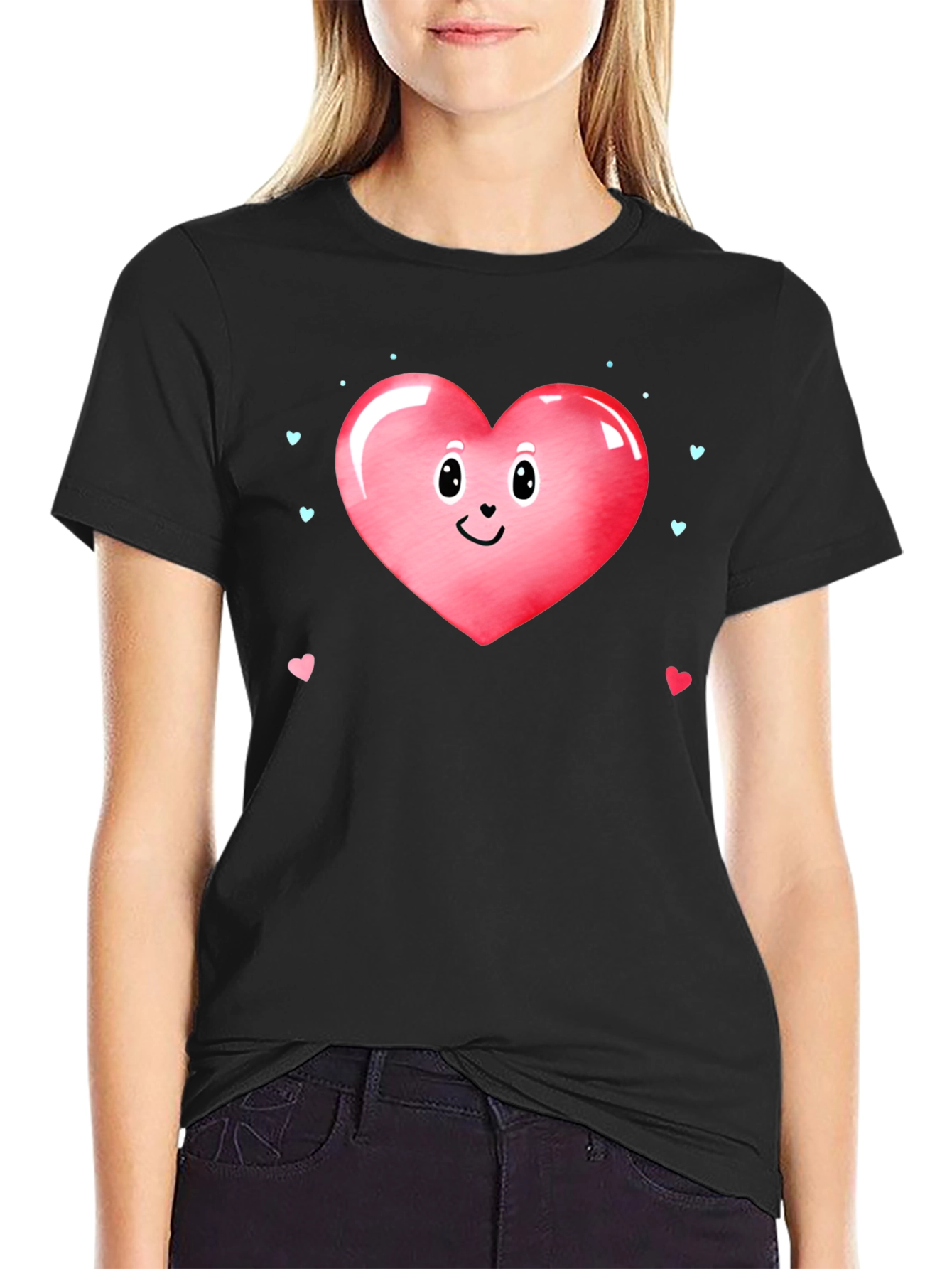 Cute Heart Face Valentines Day Graphic Tee