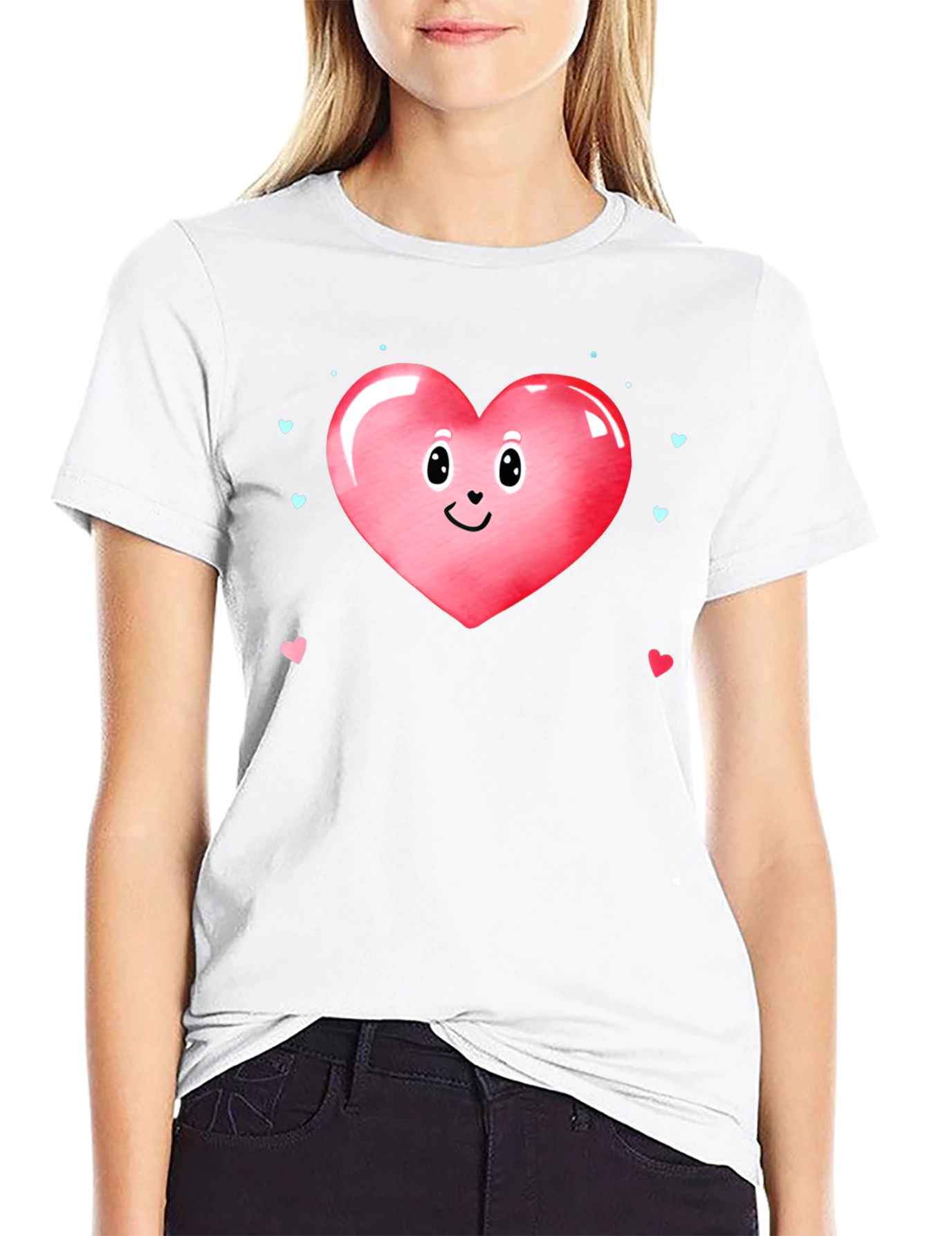 Cute Heart Face Valentines Day Graphic Tee