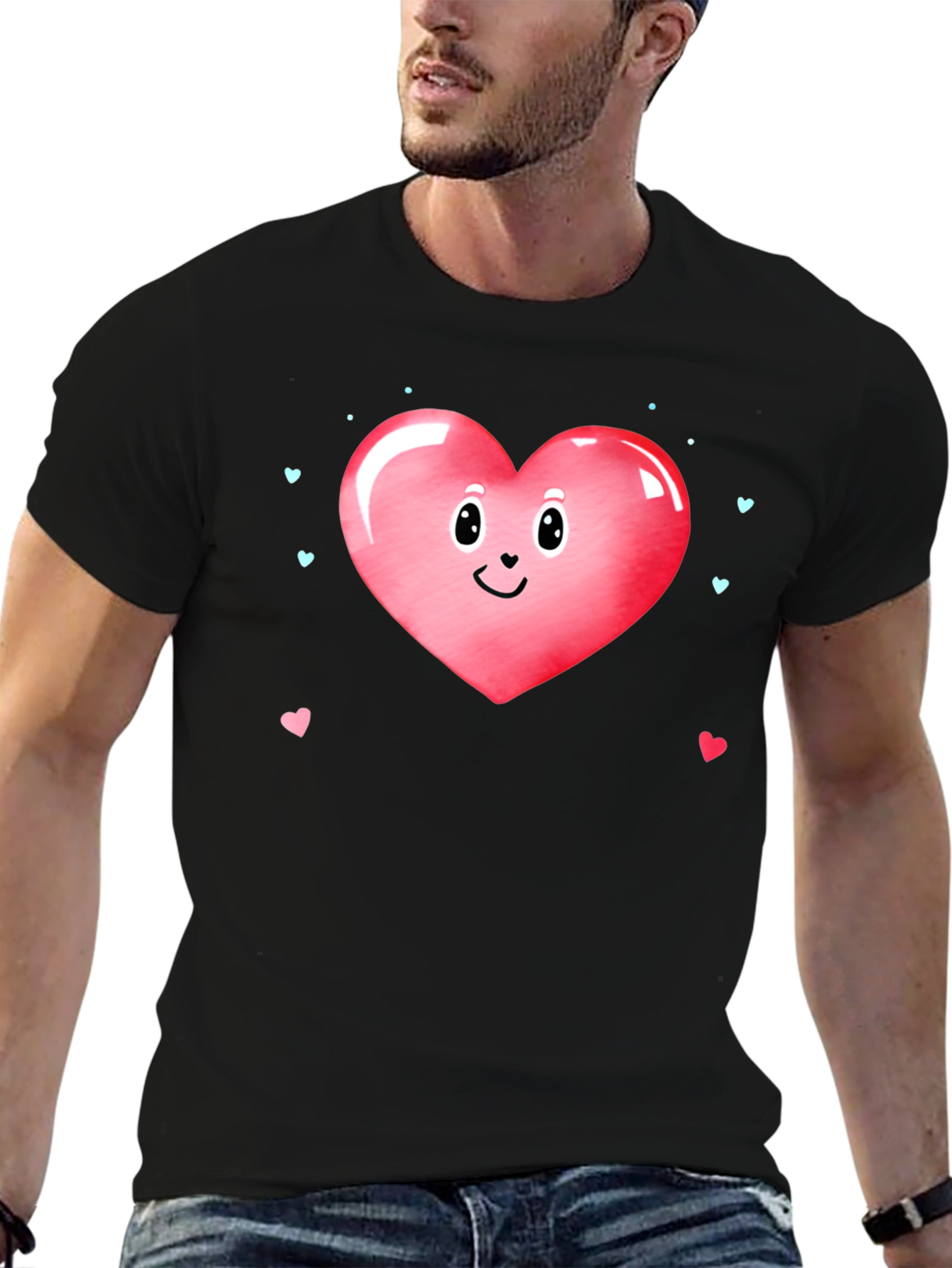 Cute Heart Face Valentines Day Graphic Tee