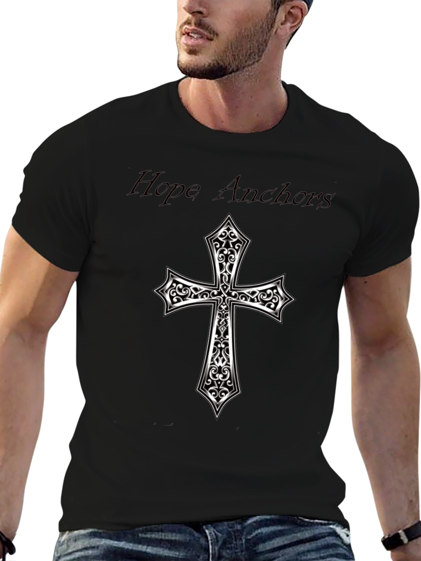 Hope Anchors Cross Graphic Black Tee