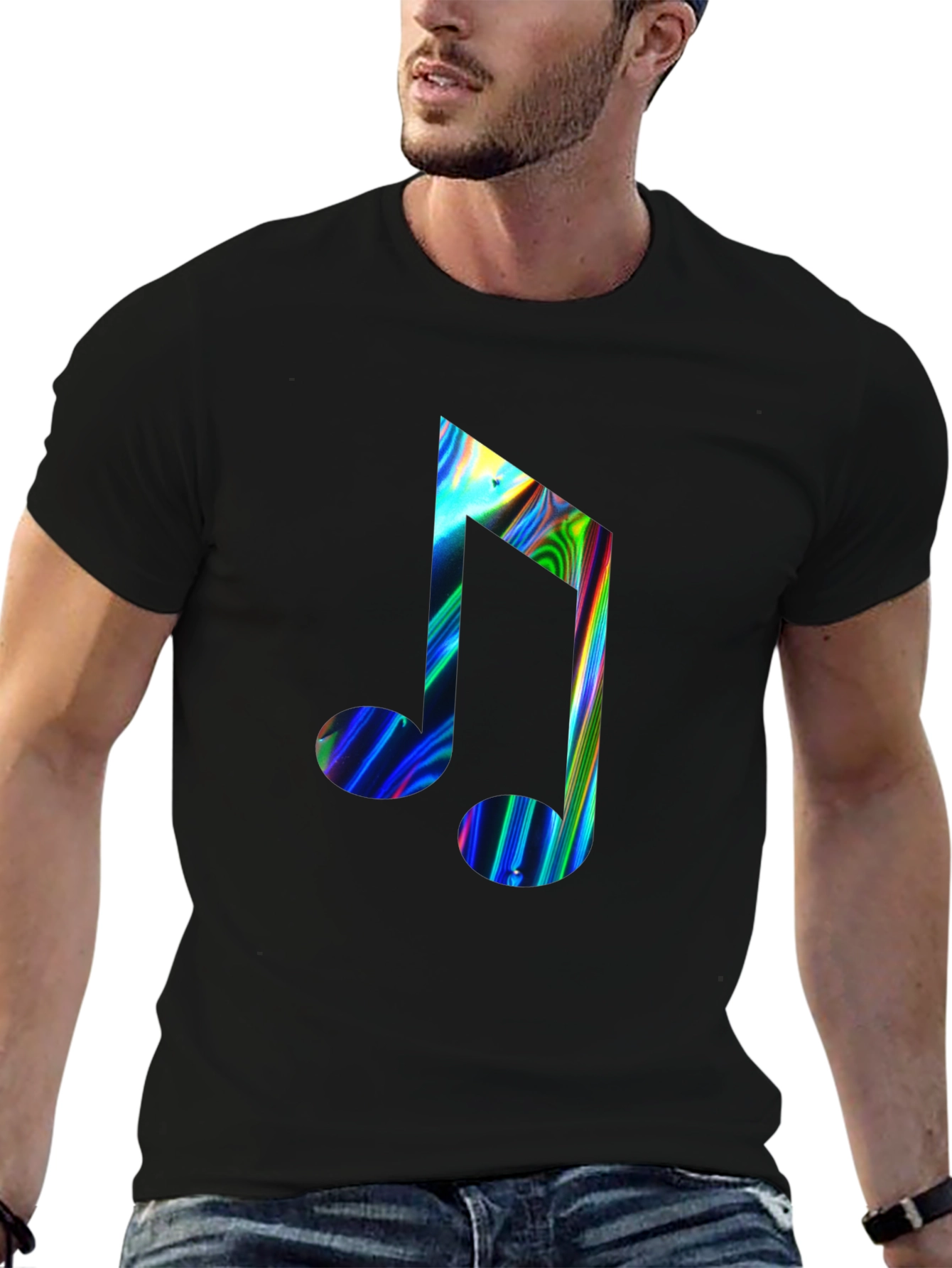 Vibrant Musical Note Black T-Shirt