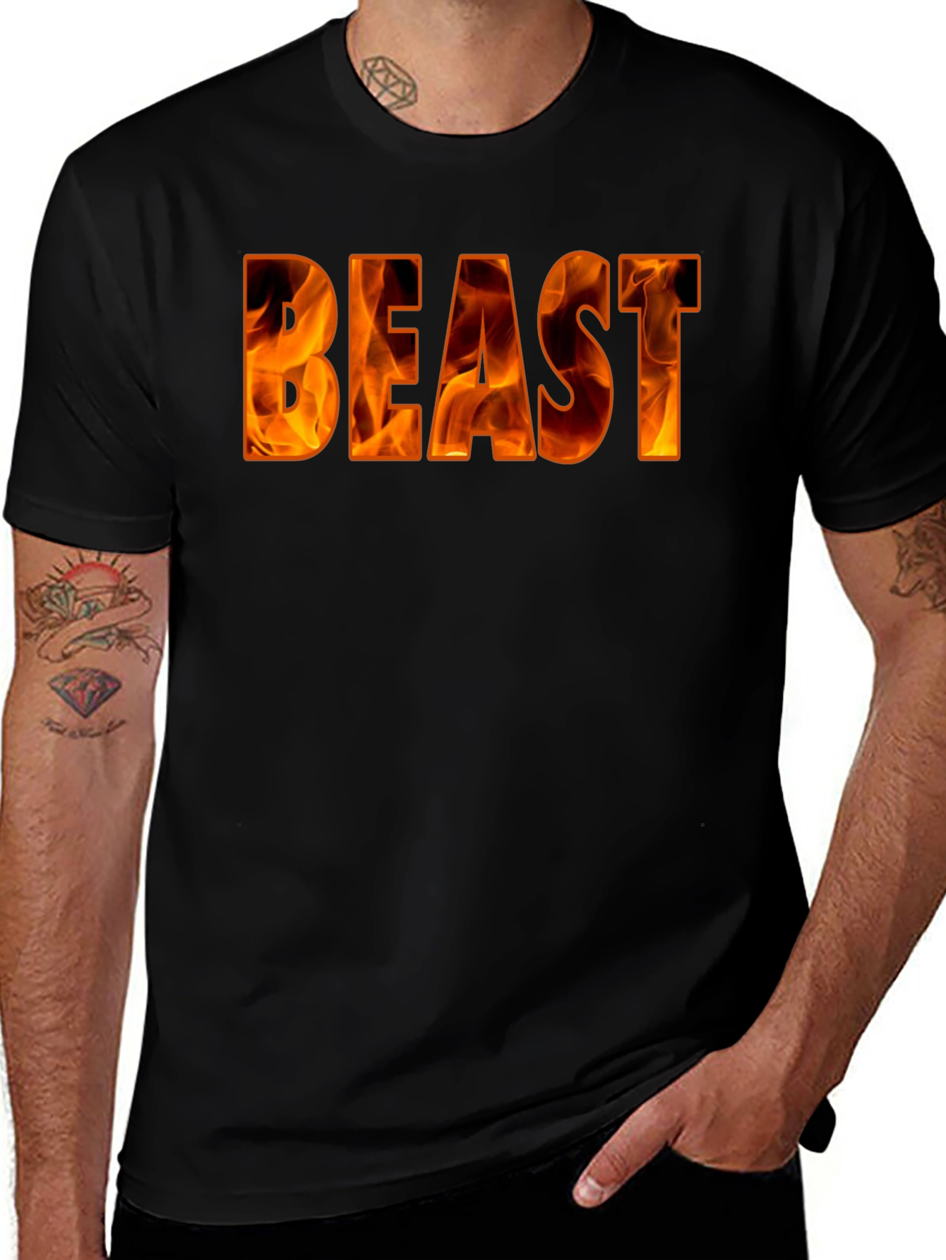 Fiery Beast Graphic Tee - Bold Black Shirt