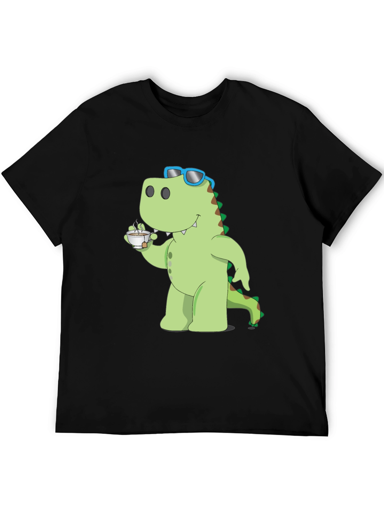 Dino Sipping Tea Black T-Shirt