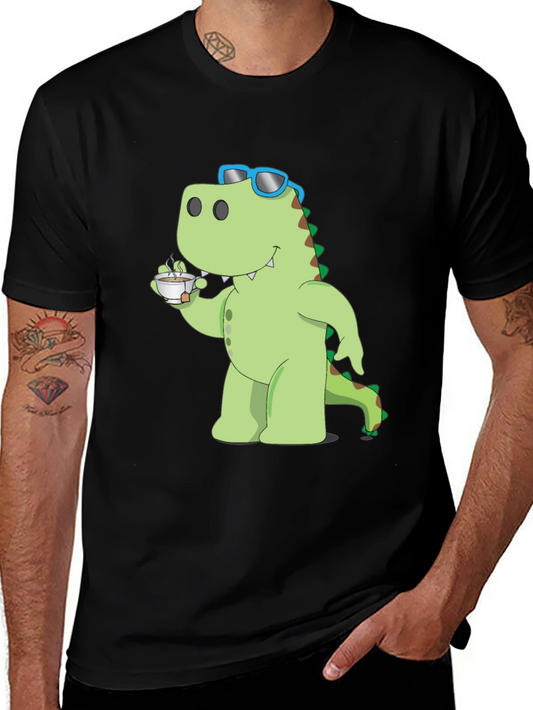 Dino Sipping Tea Black T-Shirt