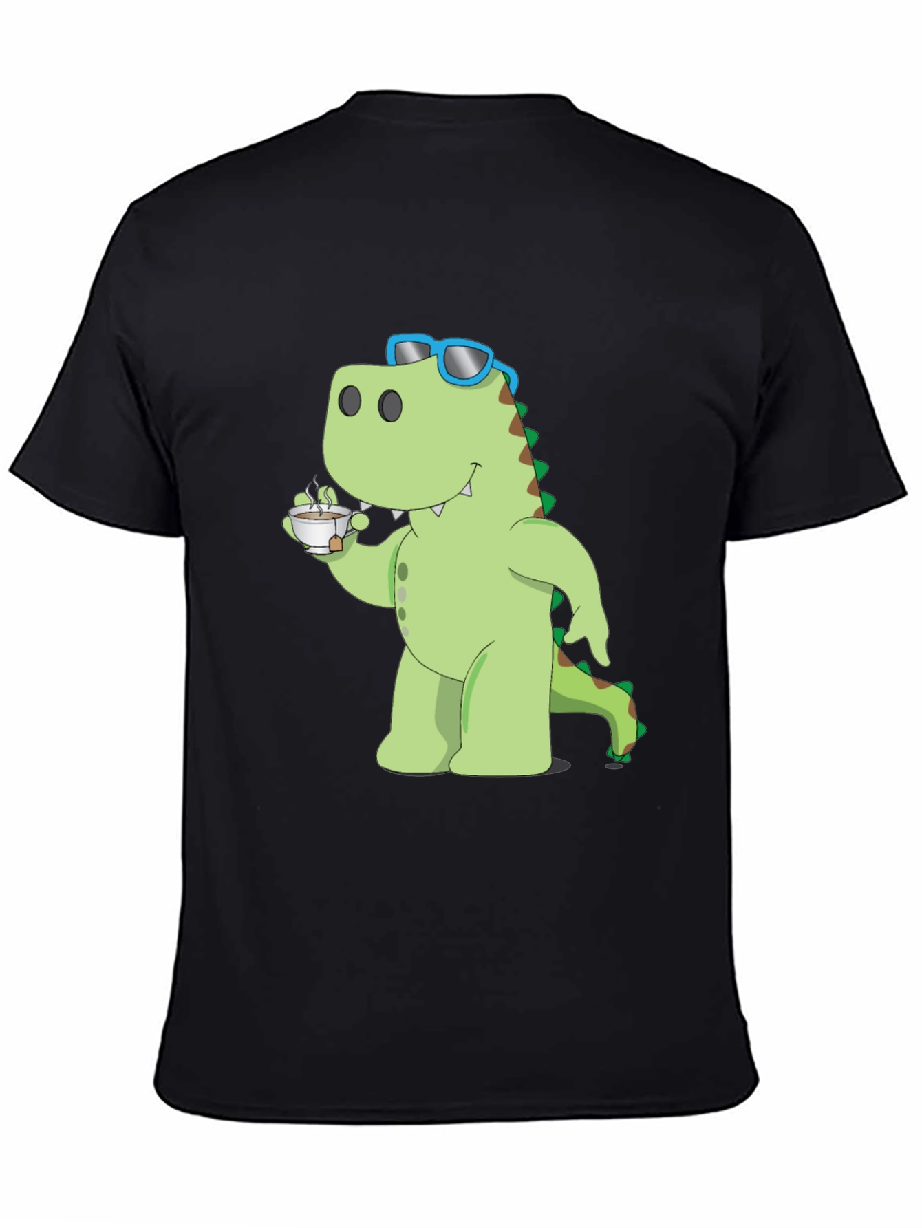 Dino Sipping Tea Black T-Shirt