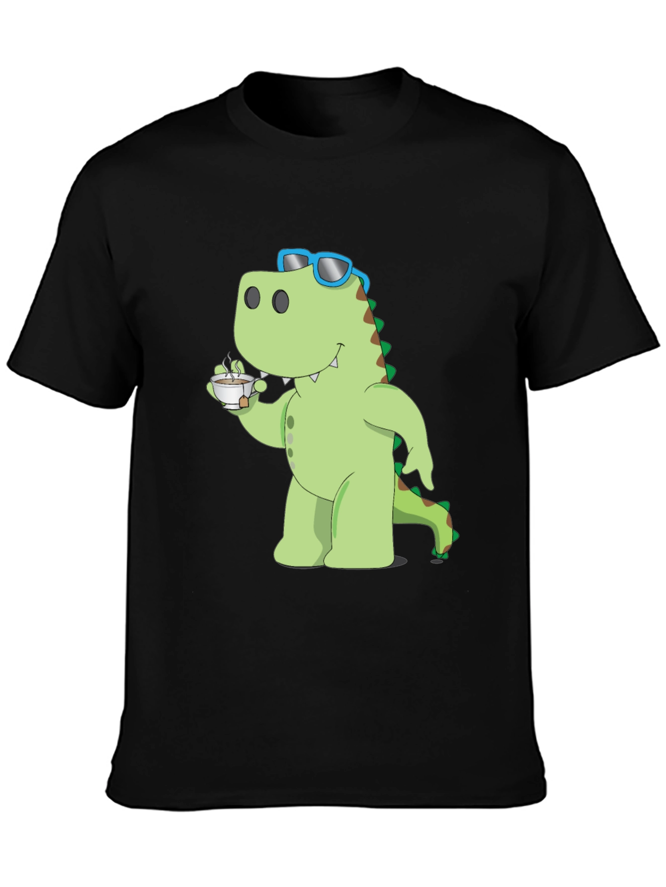 Dino Sipping Tea Black T-Shirt