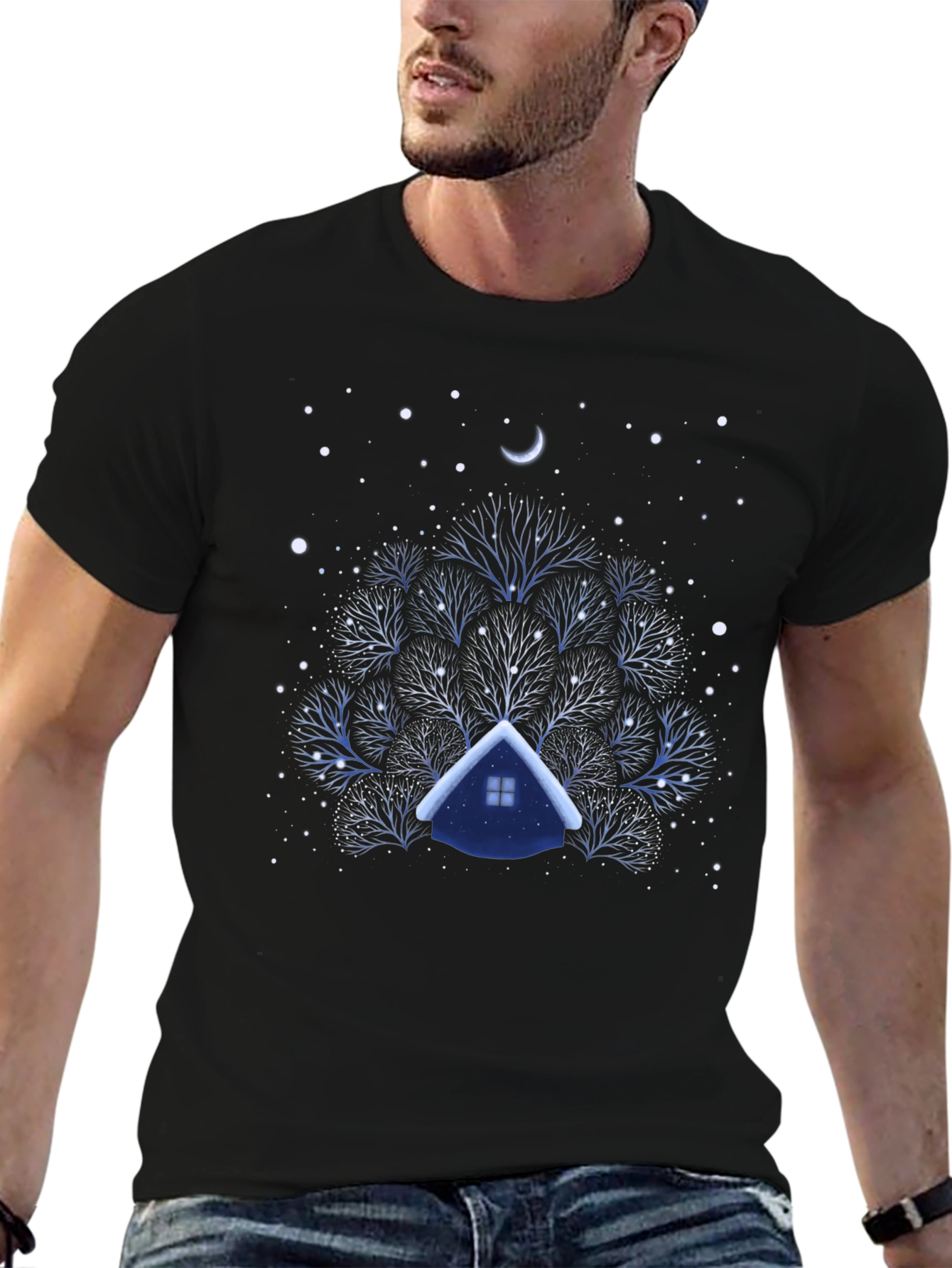 Winter Cabin Tree Graphic T-Shirt