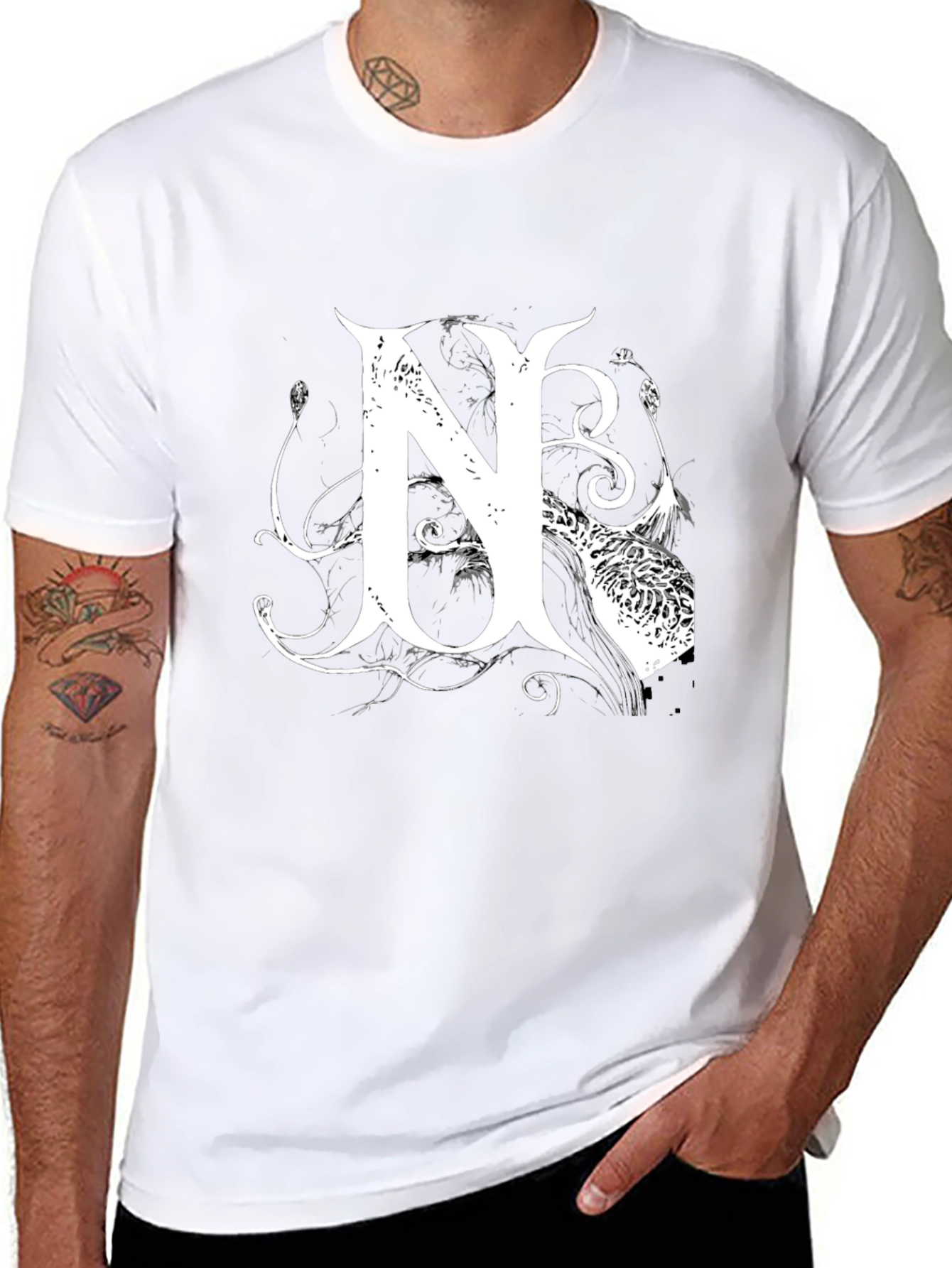 Black T-Shirt with White Letter N Design