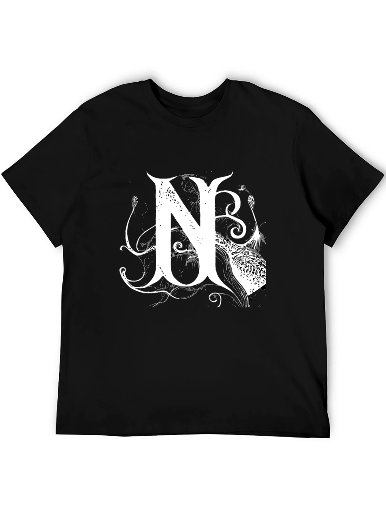 Black T-Shirt with White Letter N Design