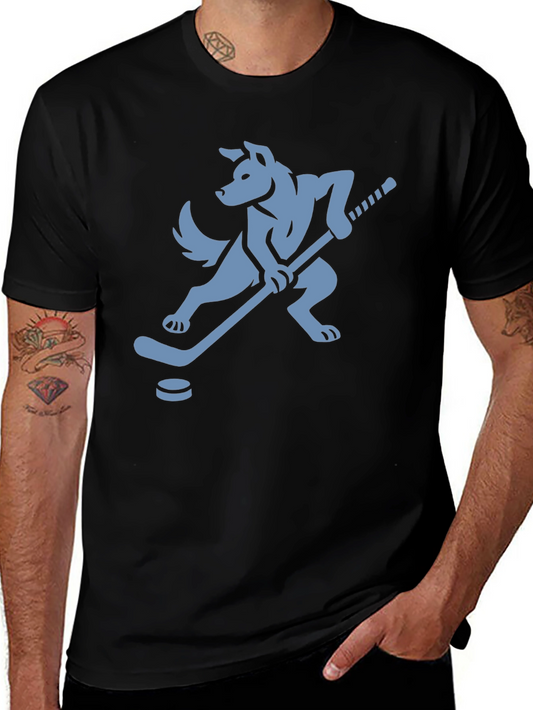 Hockey Dog T-Shirt - Black Tee with Canine Athlete Graphic