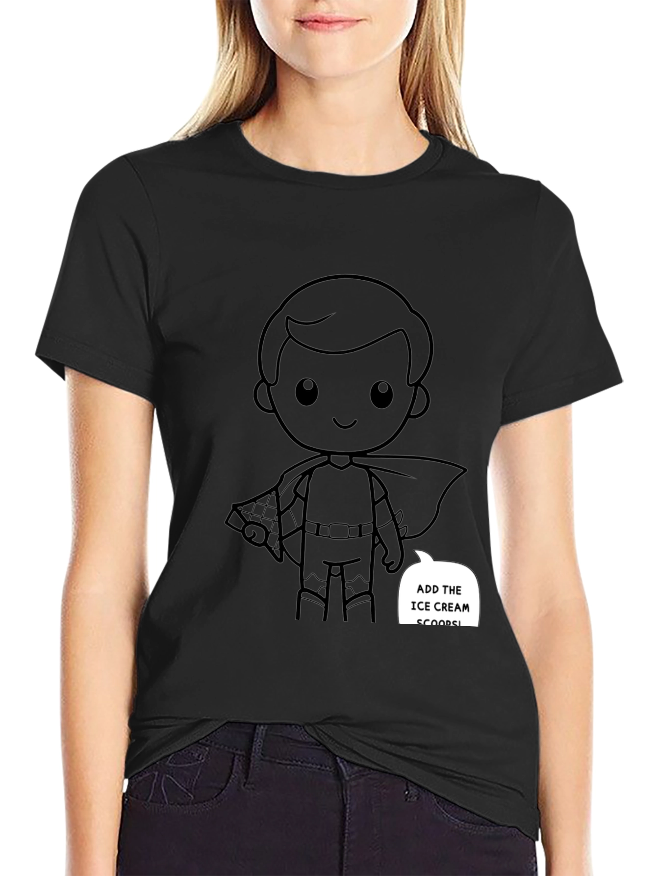 Superhero Cartoon Graphic Black T-Shirt