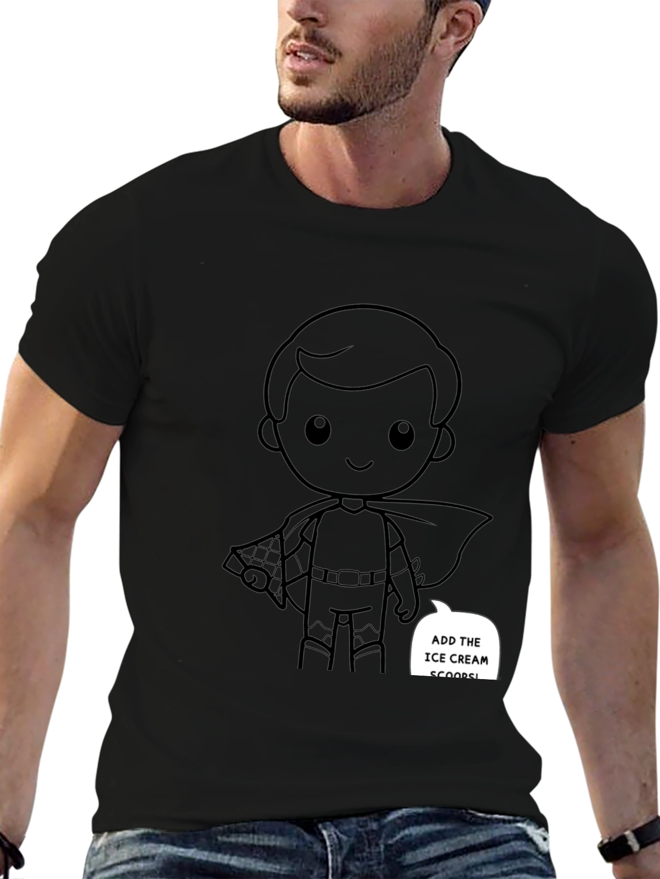 Superhero Cartoon Graphic Black T-Shirt