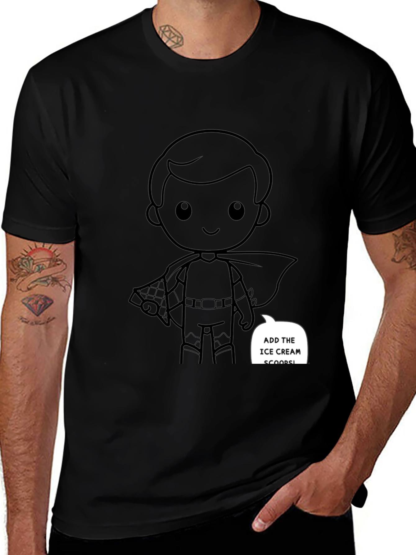 Superhero Cartoon Graphic Black T-Shirt