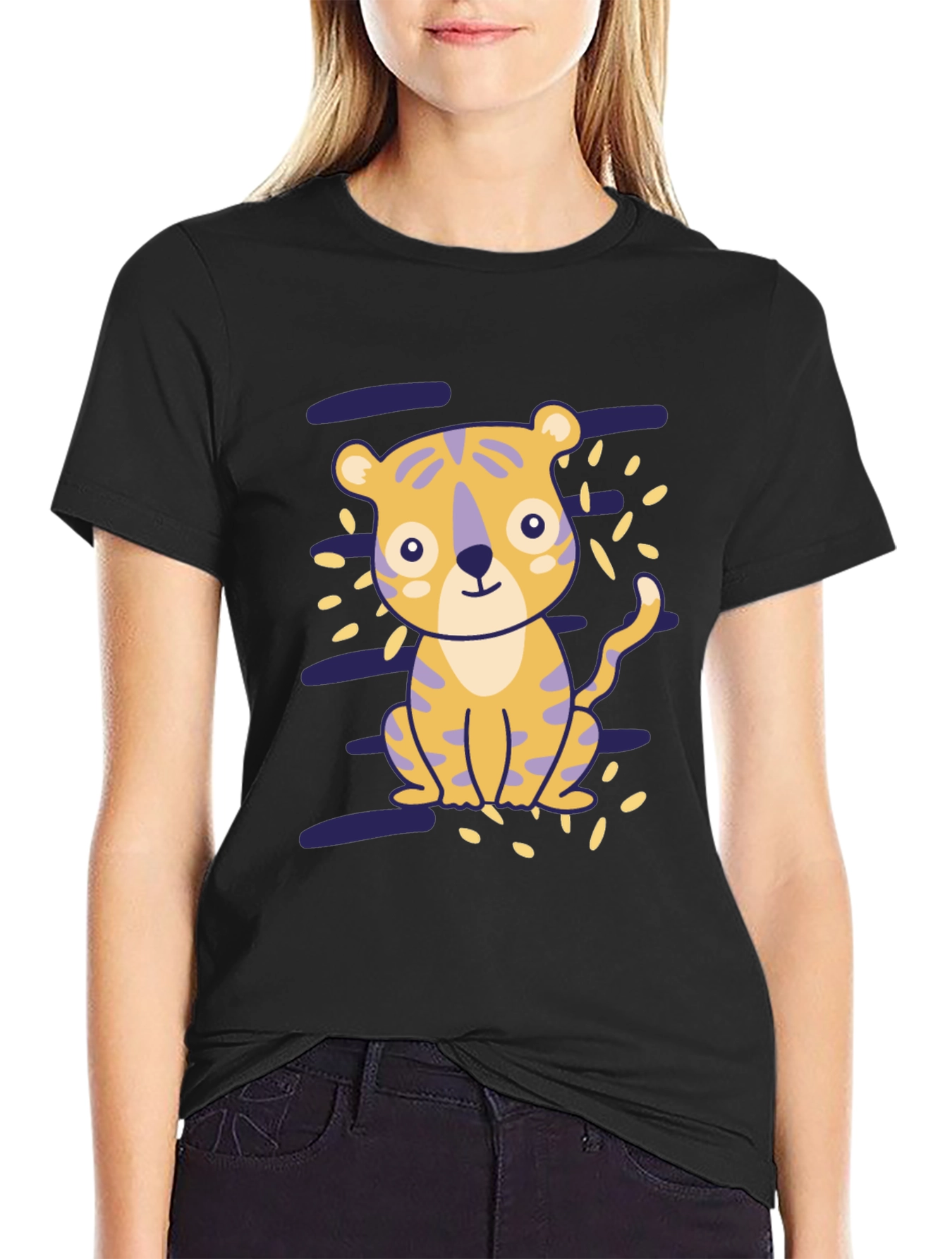 Cute Tiger Graphic Black T-Shirt